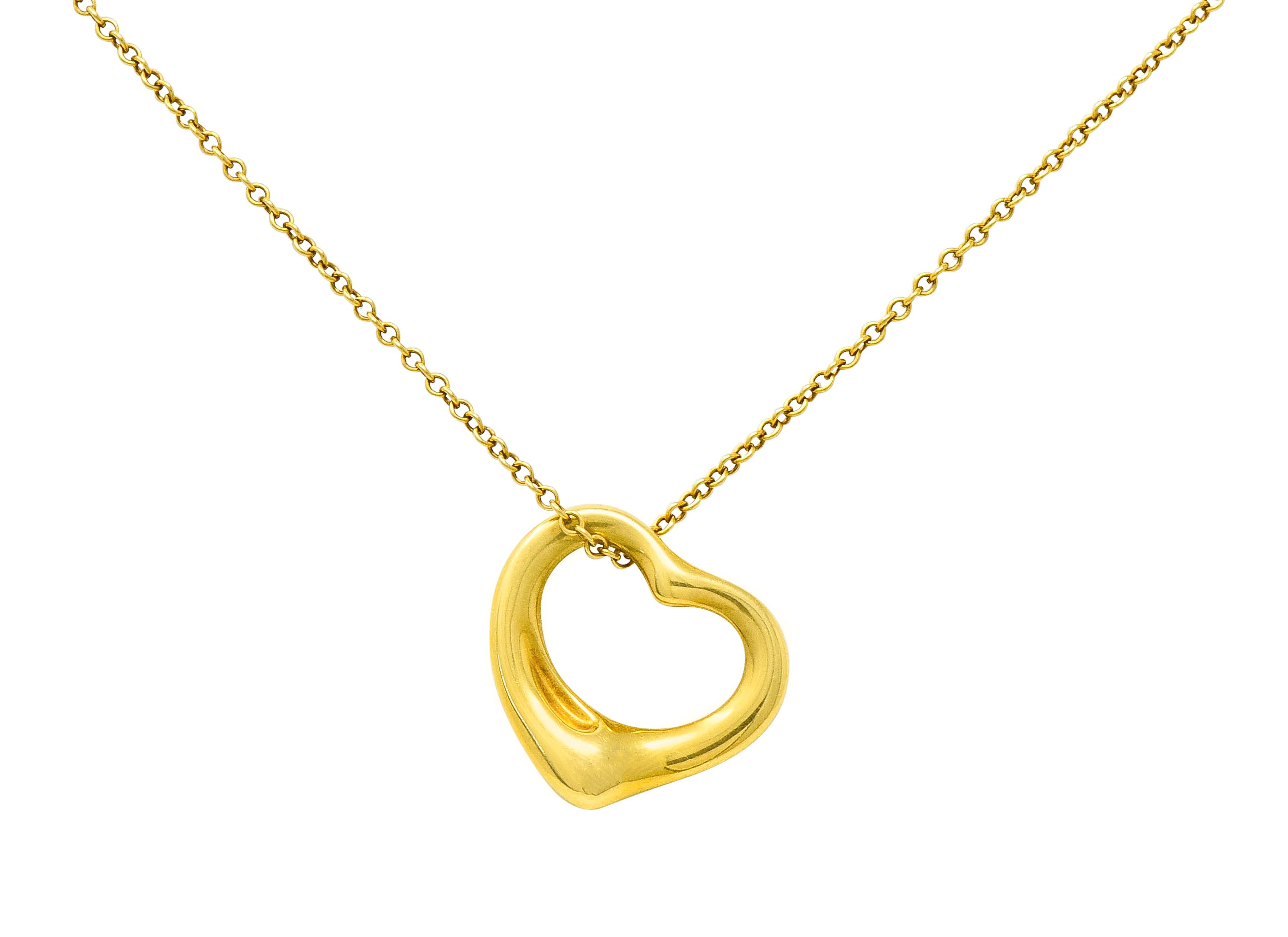 Elsa Peretti Tiffany & Co. 18 Karat Gold 14MM Open Heart Pendant Necklace - Wilson's Estate Jewelry