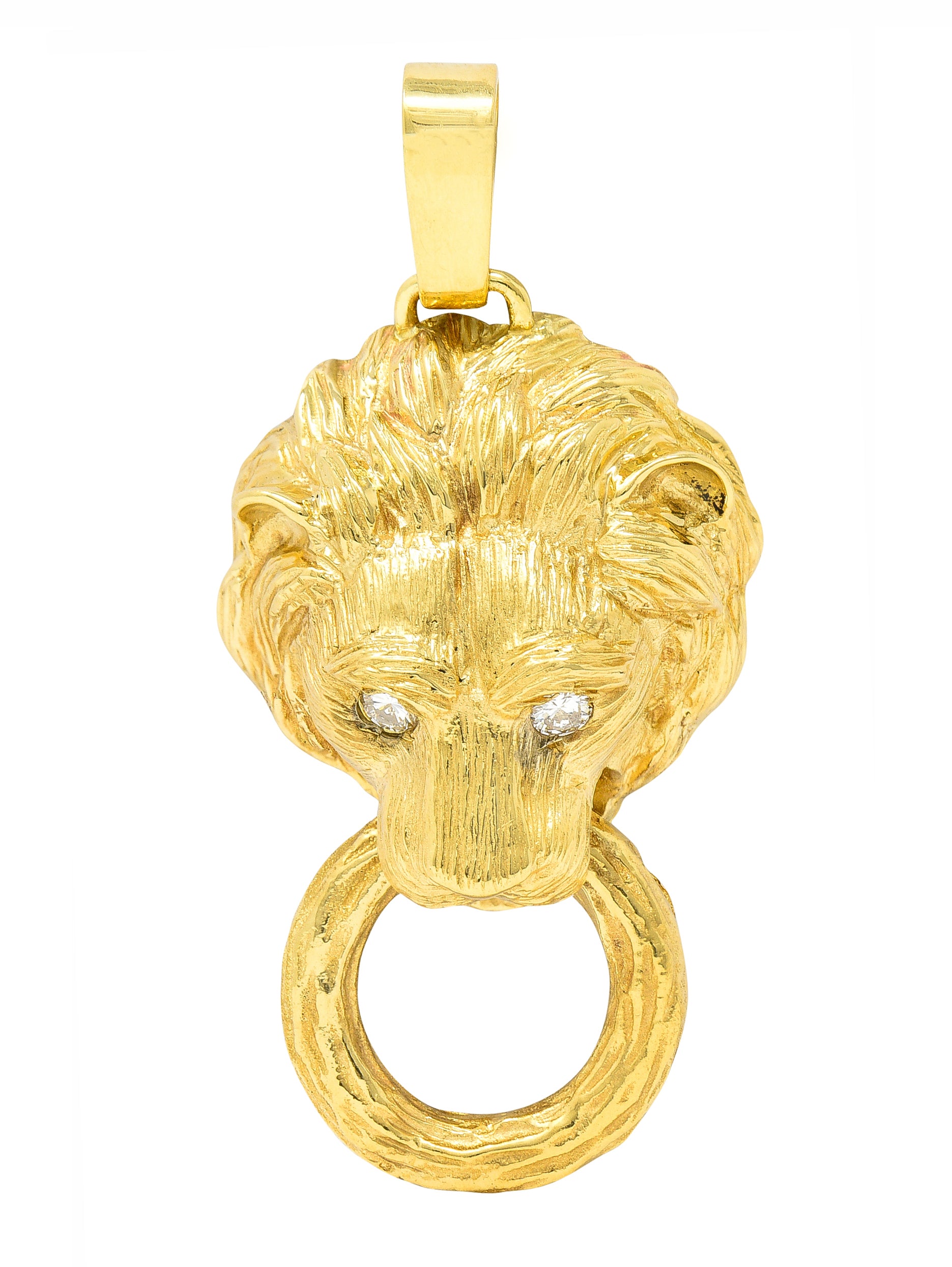 Van Cleef & Arpels 1970's Diamond 18 Karat Yellow Gold Barquerolles Lion Door Knocker Pendant Wilson's Estate Jewelry