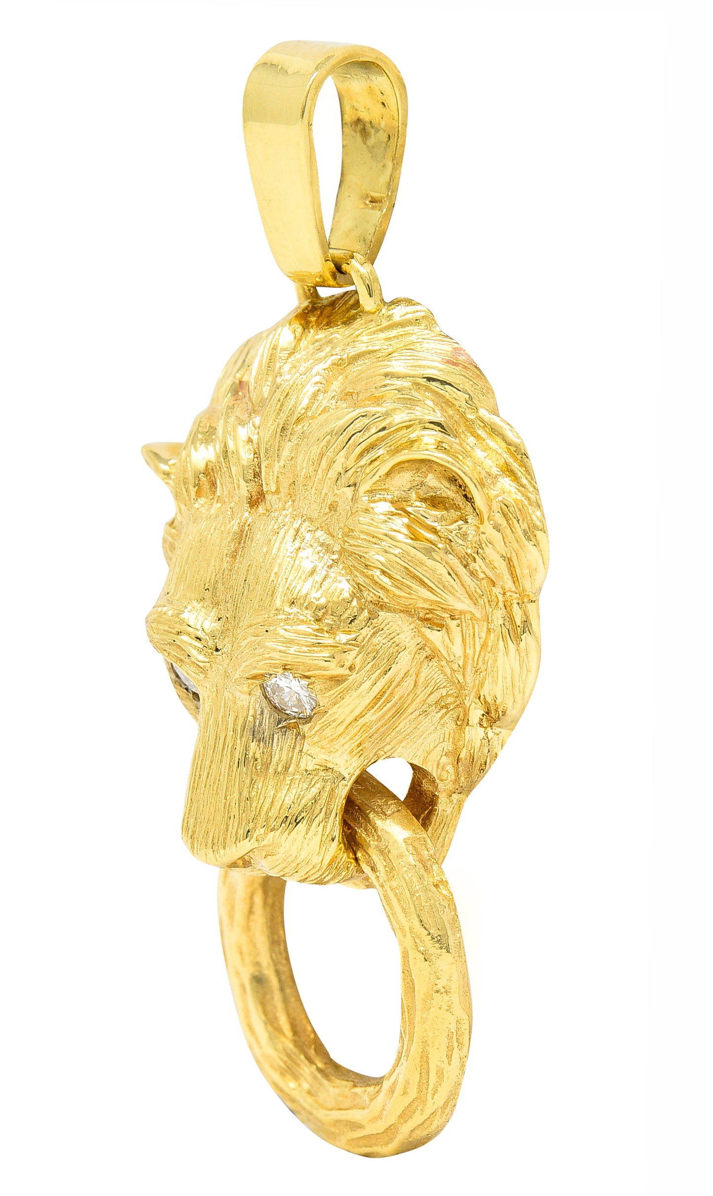 Van Cleef & Arpels 1970's Diamond 18 Karat Yellow Gold Barquerolles Lion Door Knocker Pendant Wilson's Estate Jewelry