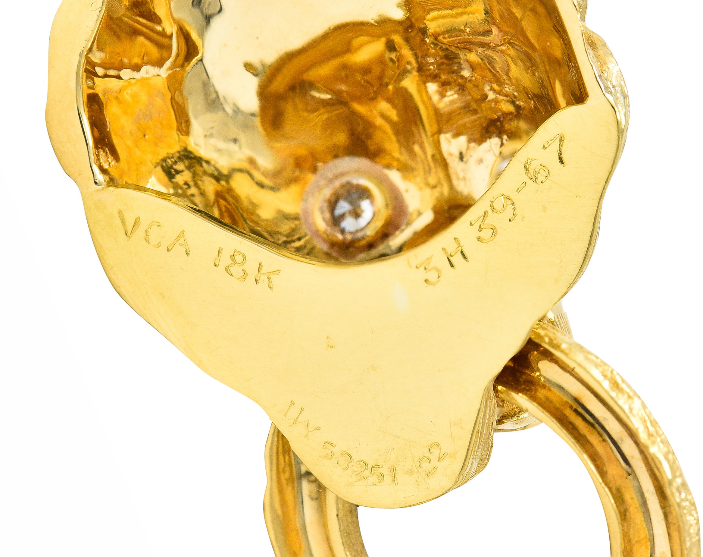 Van Cleef & Arpels 1970's Diamond 18 Karat Yellow Gold Barquerolles Lion Door Knocker Pendant Wilson's Estate Jewelry