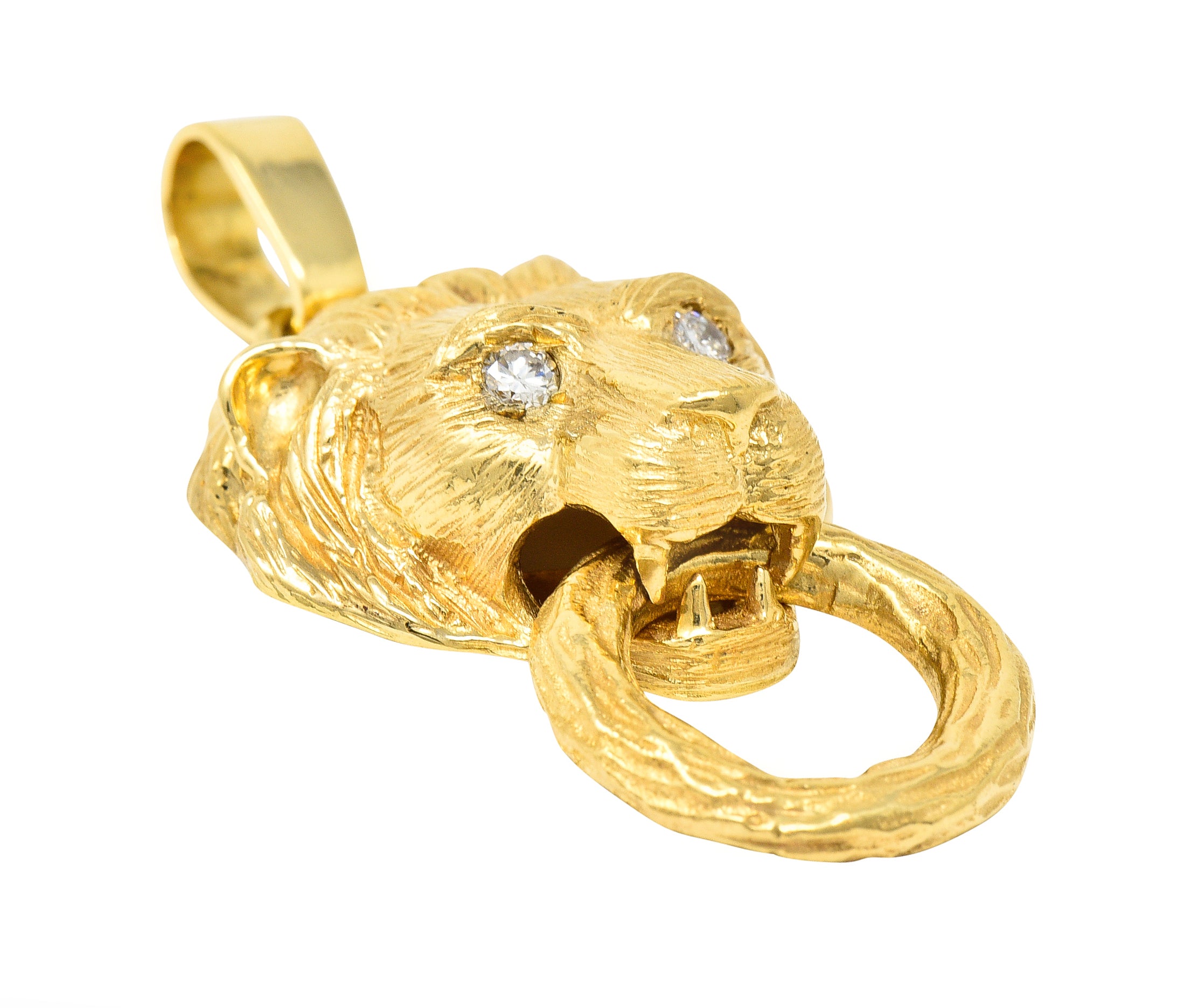 Van Cleef & Arpels 1970's Diamond 18 Karat Yellow Gold Barquerolles Lion Door Knocker Pendant Wilson's Estate Jewelry