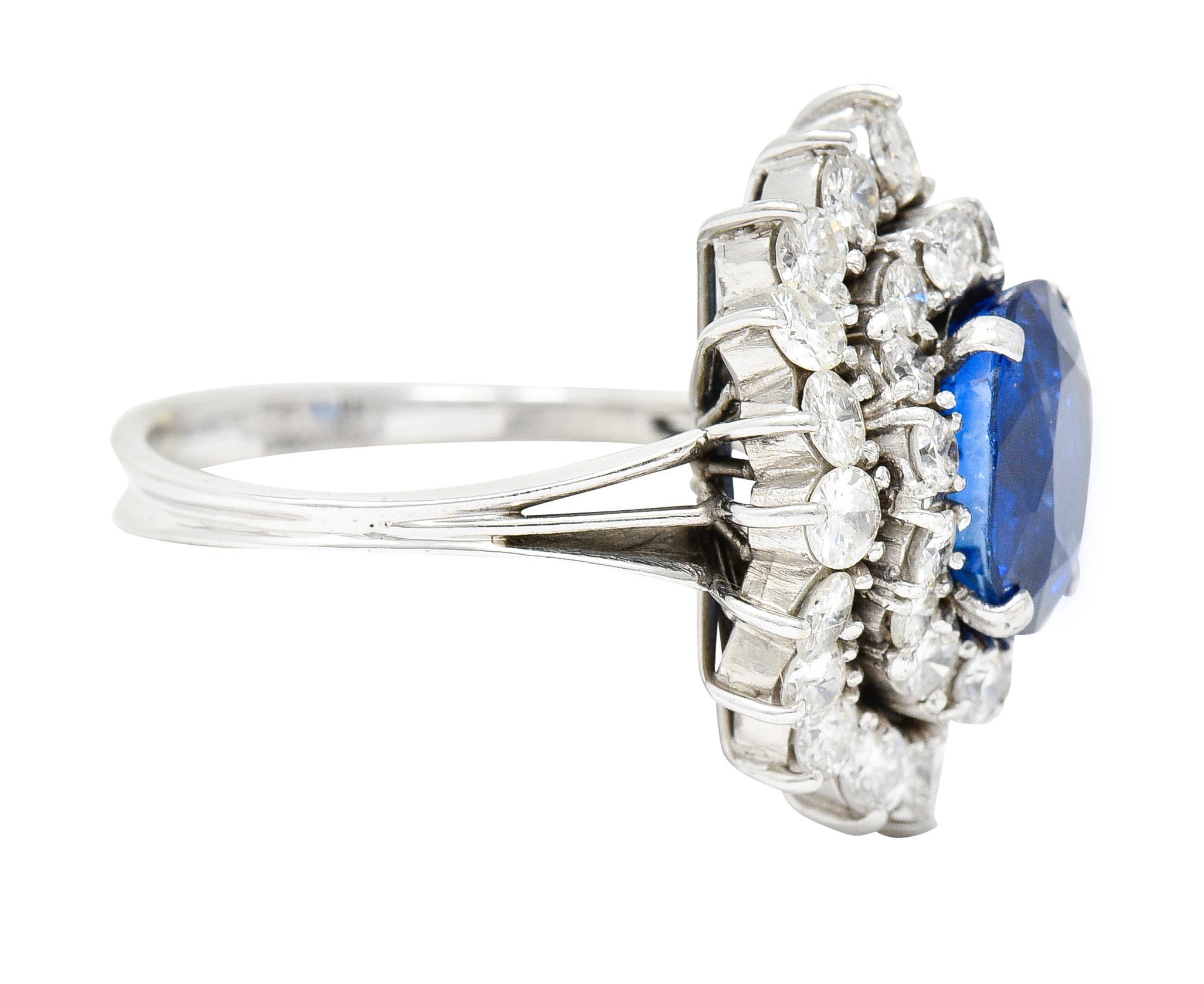 1980's Vintage 4.12 CTW No Heat Ceylon Sapphire Diamond 18 Karat White Gold Cluster Ring GIARing - Wilson's Estate Jewelry