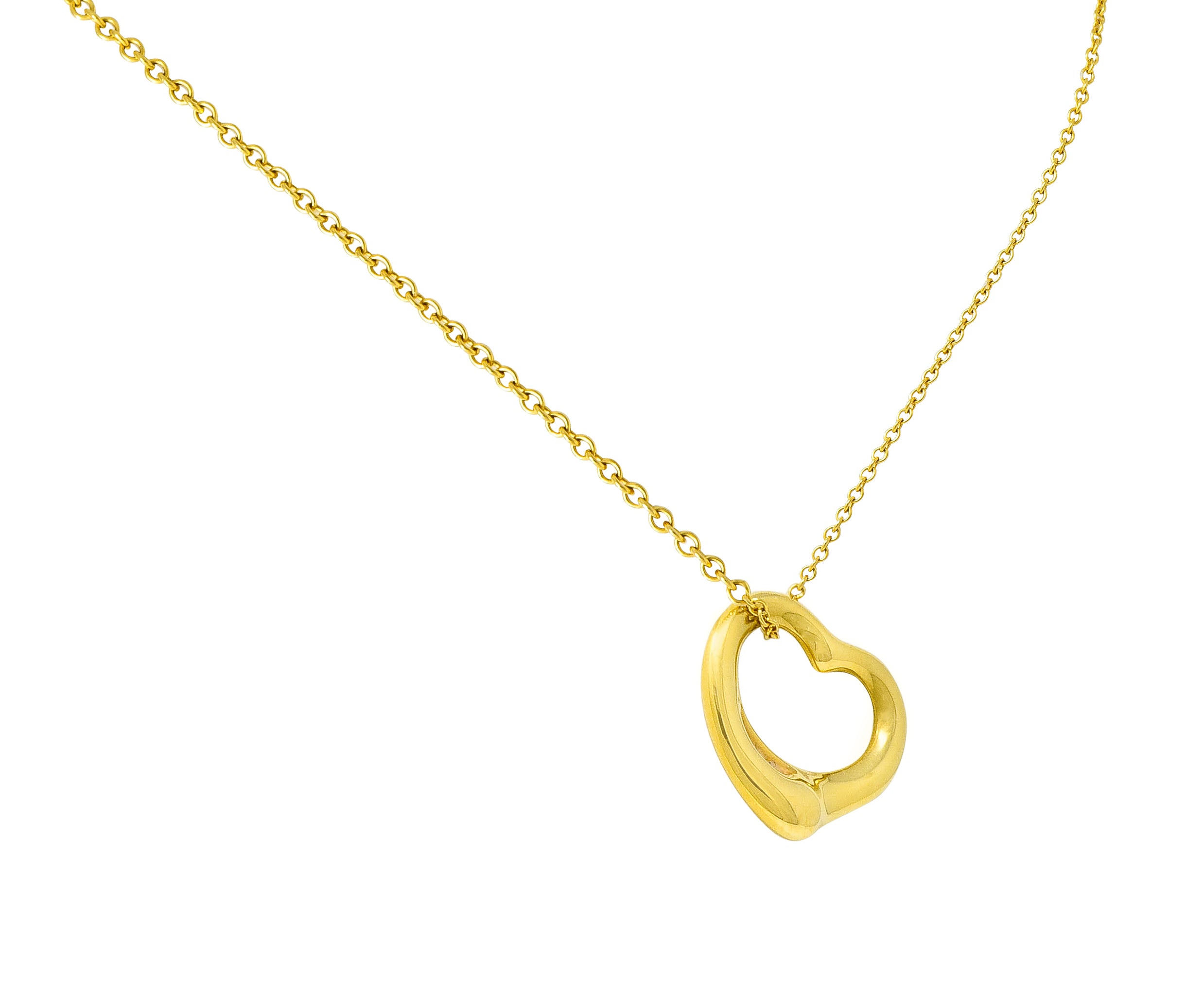 Elsa Peretti Tiffany & Co. 18 Karat Gold 14MM Open Heart Pendant Necklace - Wilson's Estate Jewelry