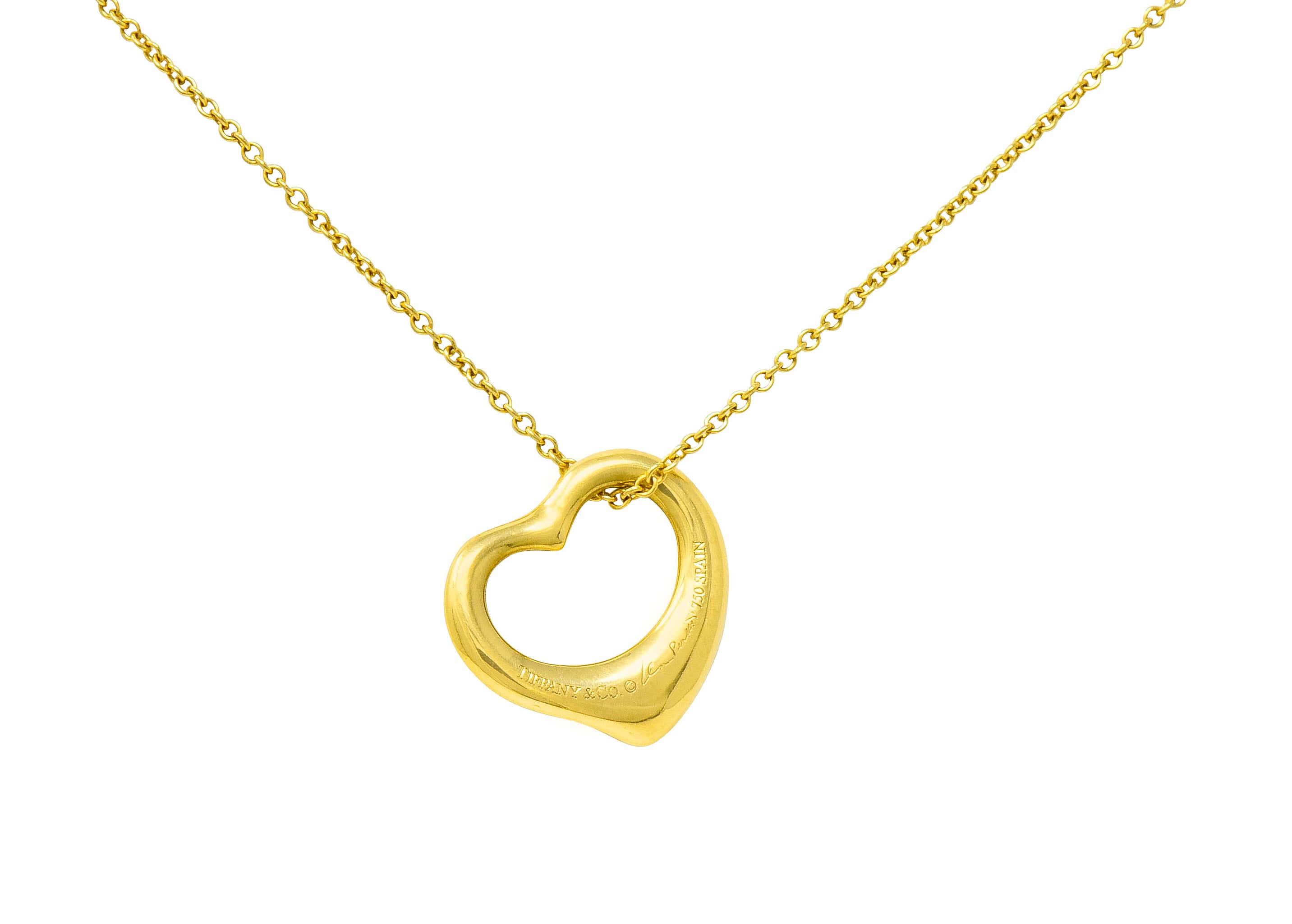 Elsa Peretti Tiffany & Co. 18 Karat Gold 14MM Open Heart Pendant Necklace - Wilson's Estate Jewelry