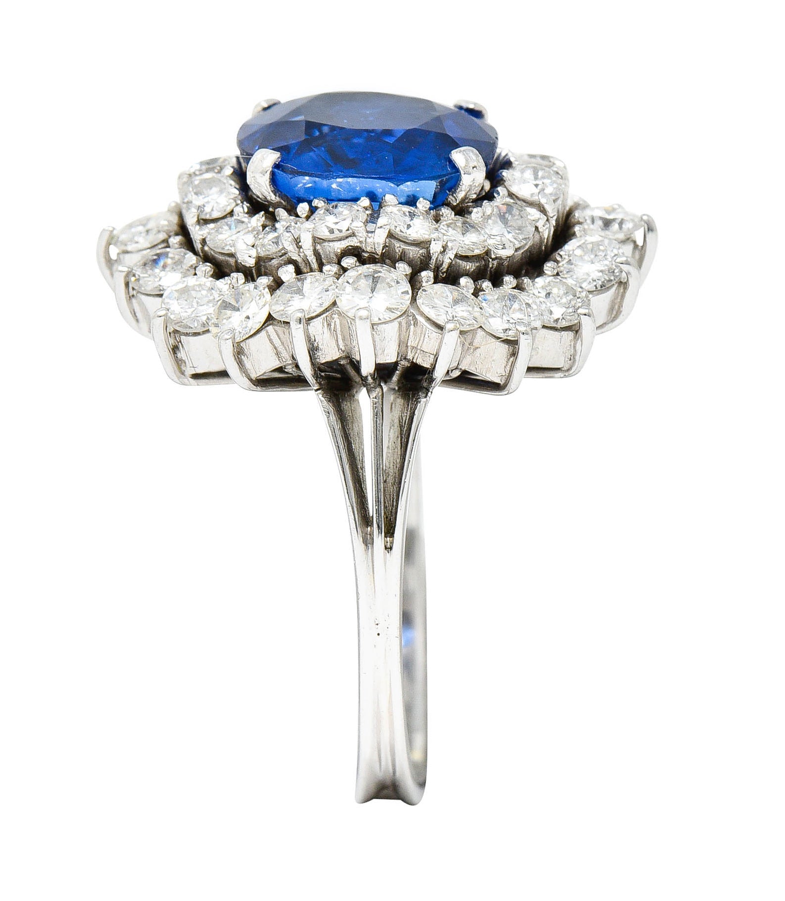 1980's Vintage 4.12 CTW No Heat Ceylon Sapphire Diamond 18 Karat White Gold Cluster Ring GIARing - Wilson's Estate Jewelry