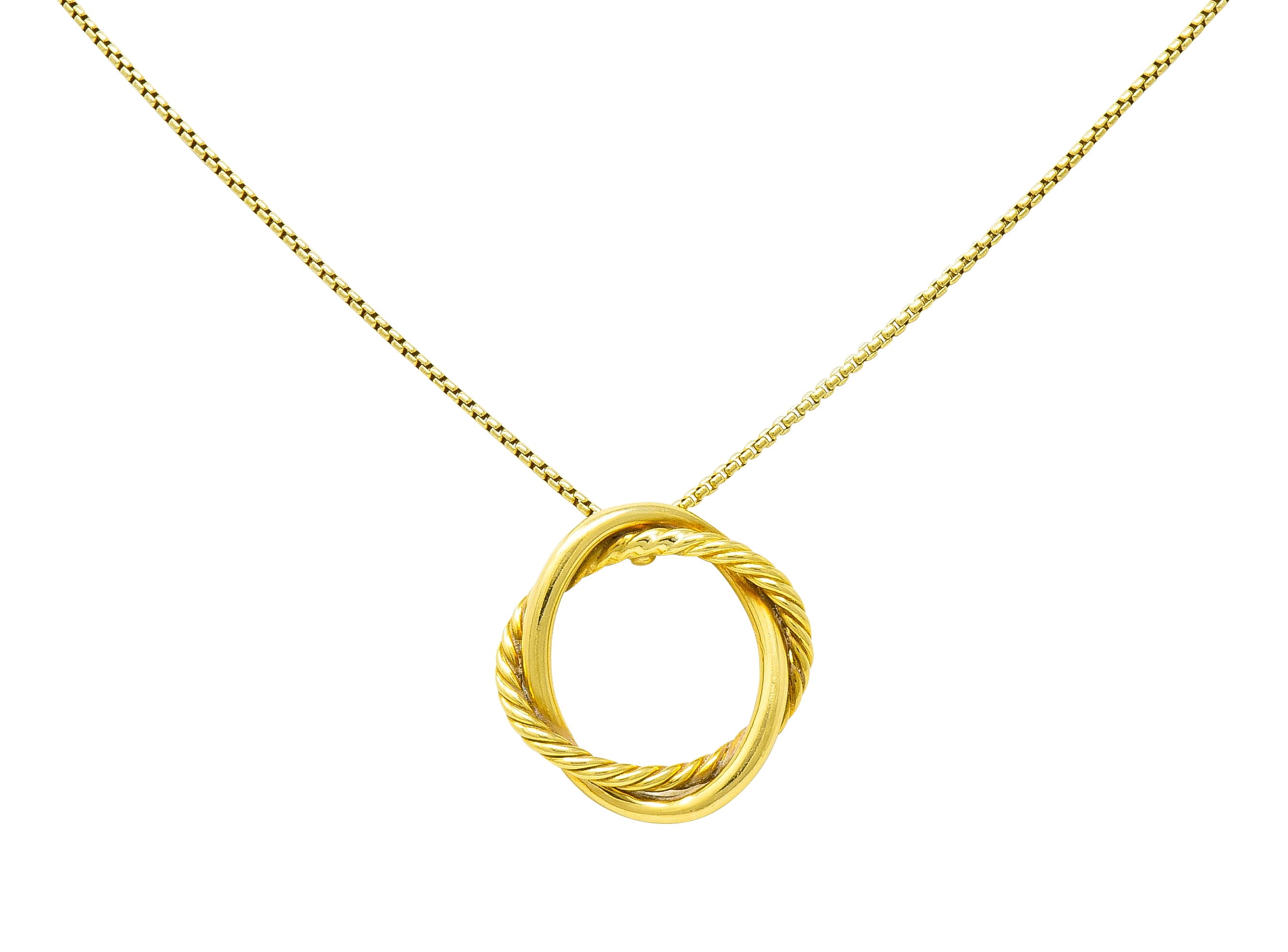 David Yurman 18 Karat Gold Crossover Twisted Cable Circle Pendant Necklace - Wilson's Estate Jewelry