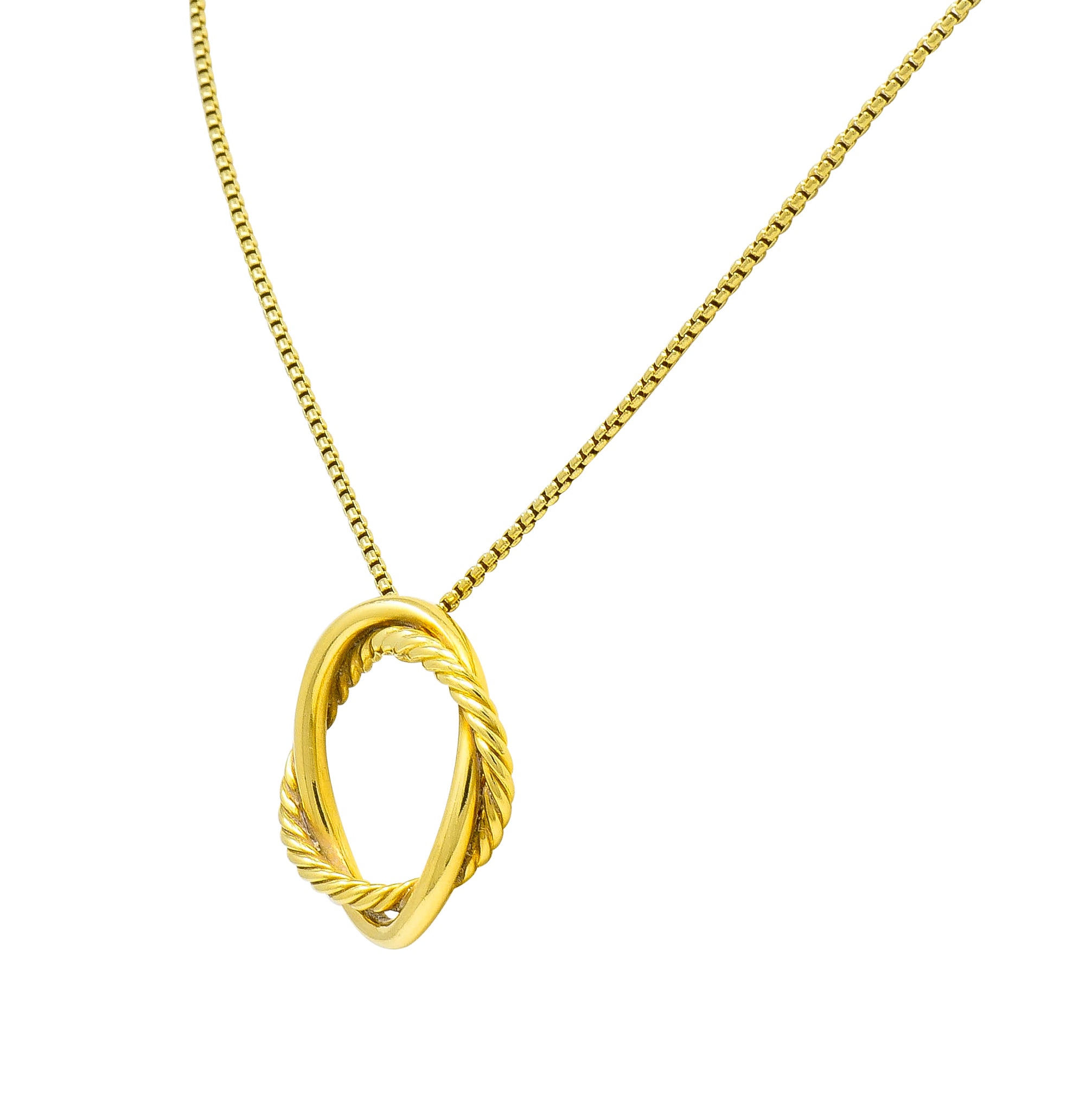 David Yurman 18 Karat Gold Crossover Twisted Cable Circle Pendant Necklace - Wilson's Estate Jewelry