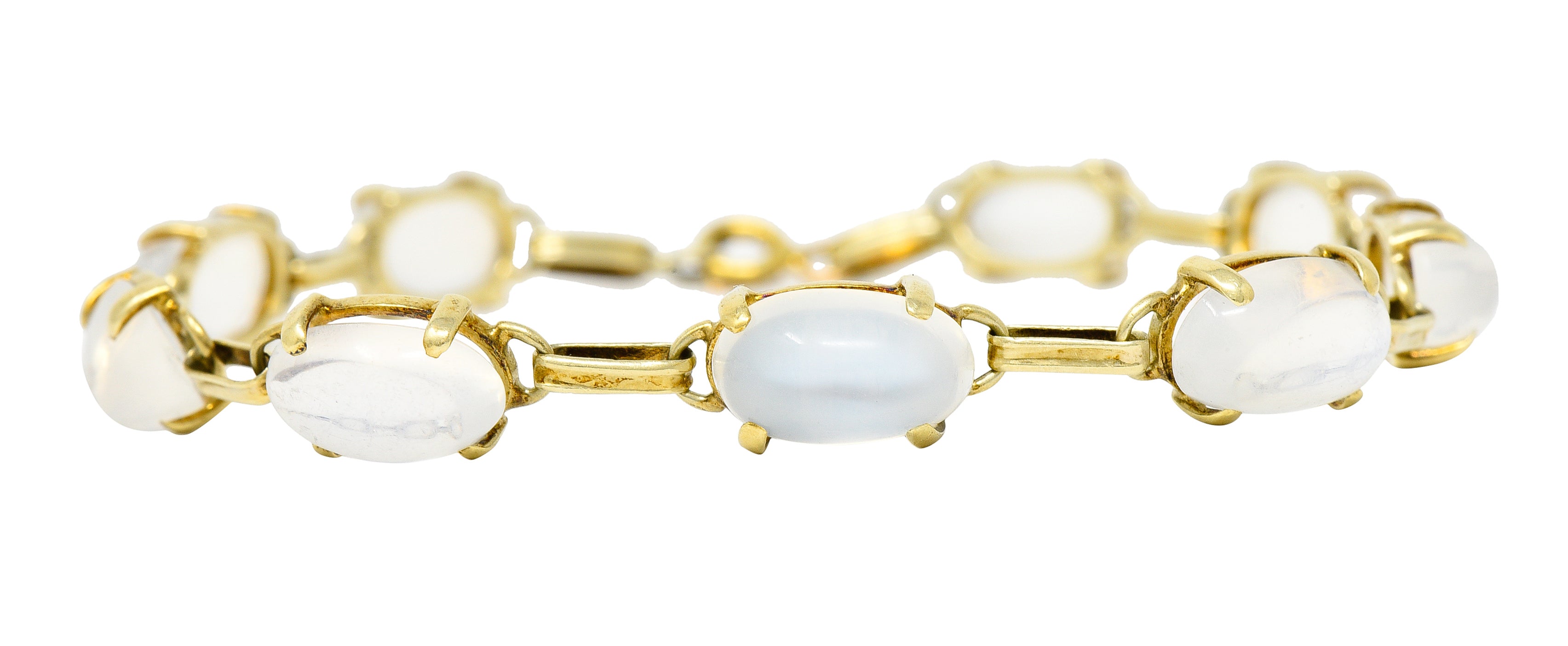 1940's Retro Moonstone 14 Karat Yellow Gold Gemstone Link Vintage Bracelet Wilson's Estate Jewelry