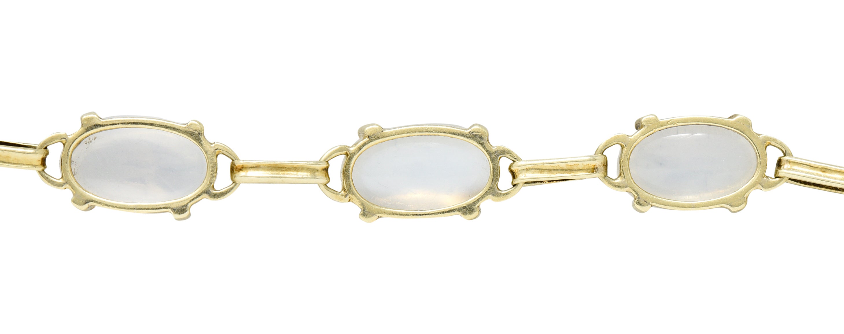 1940's Retro Moonstone 14 Karat Yellow Gold Gemstone Link Vintage Bracelet Wilson's Estate Jewelry