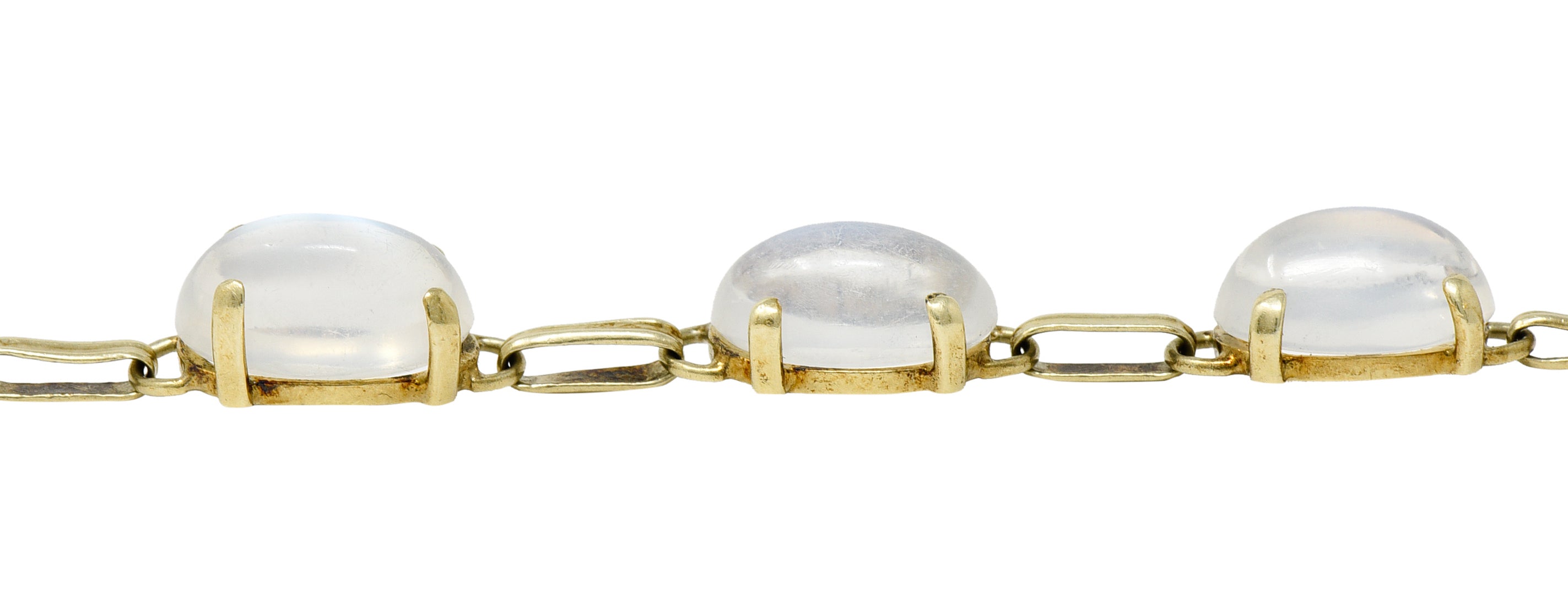 1940's Retro Moonstone 14 Karat Yellow Gold Gemstone Link Vintage Bracelet Wilson's Estate Jewelry