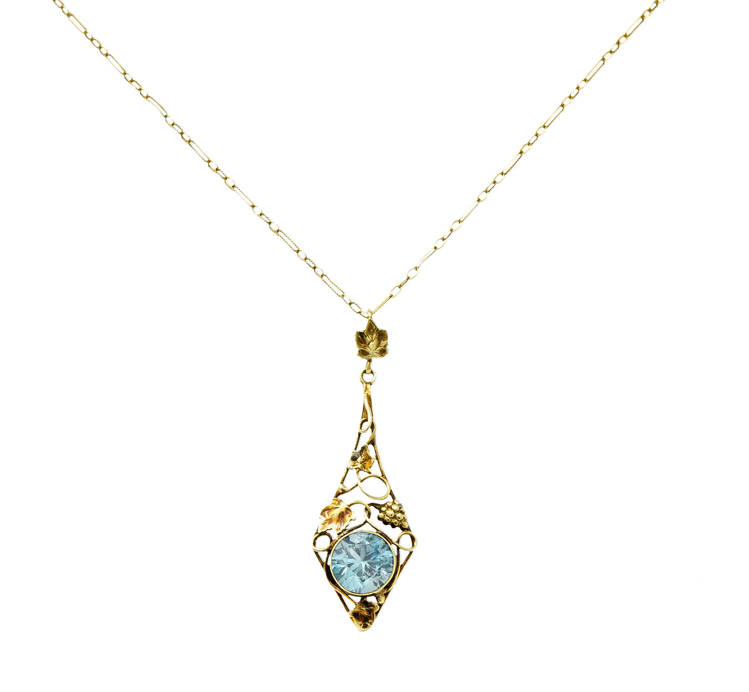 Art Nouveau Blue Zircon 14 Karat Gold Ivy Grape Pendant NecklaceNecklace - Wilson's Estate Jewelry