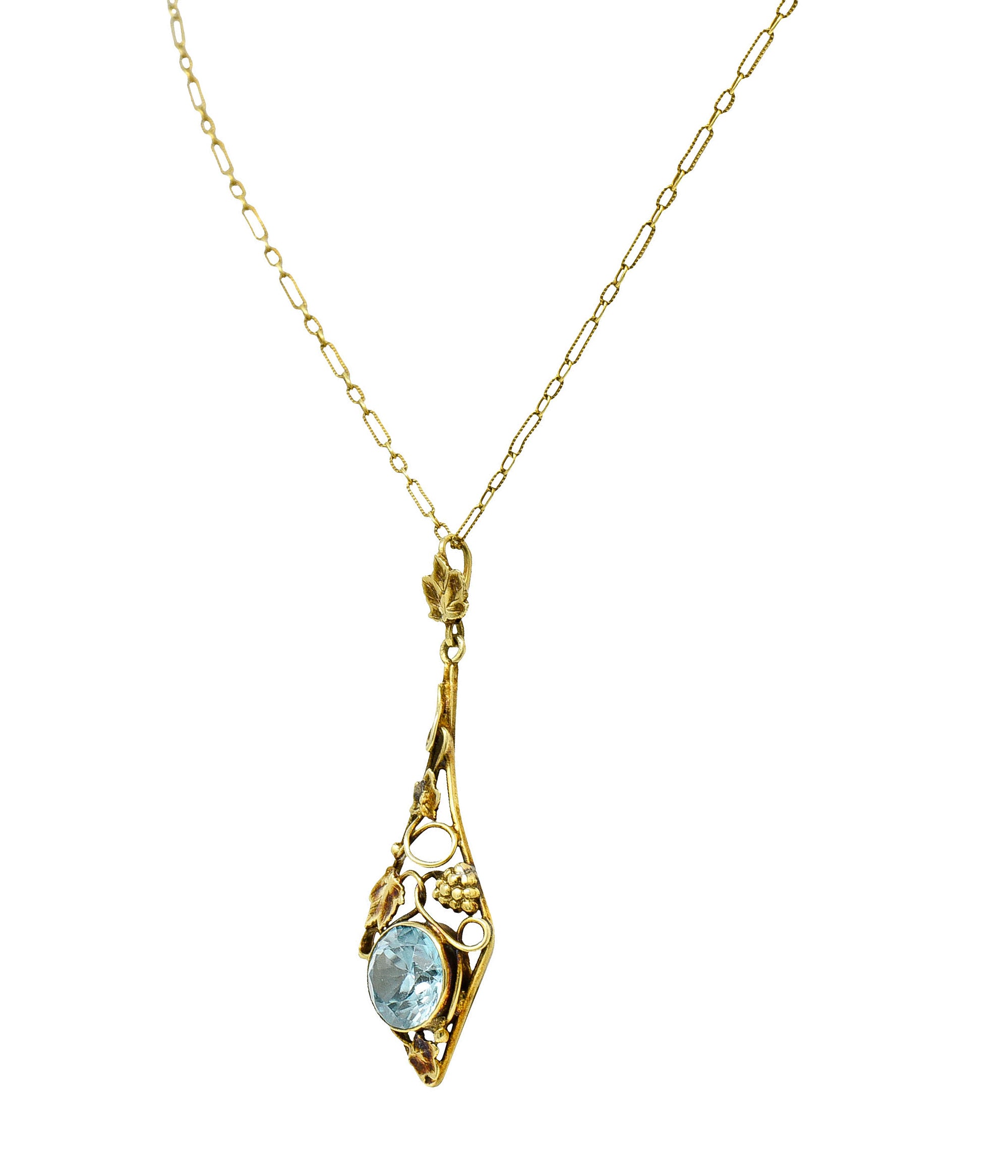 Art Nouveau Blue Zircon 14 Karat Gold Ivy Grape Pendant NecklaceNecklace - Wilson's Estate Jewelry