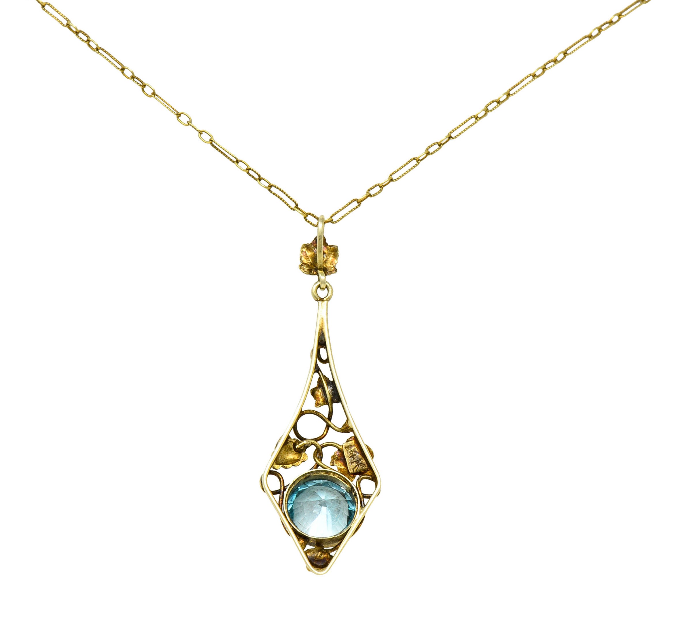 Art Nouveau Blue Zircon 14 Karat Gold Ivy Grape Pendant NecklaceNecklace - Wilson's Estate Jewelry