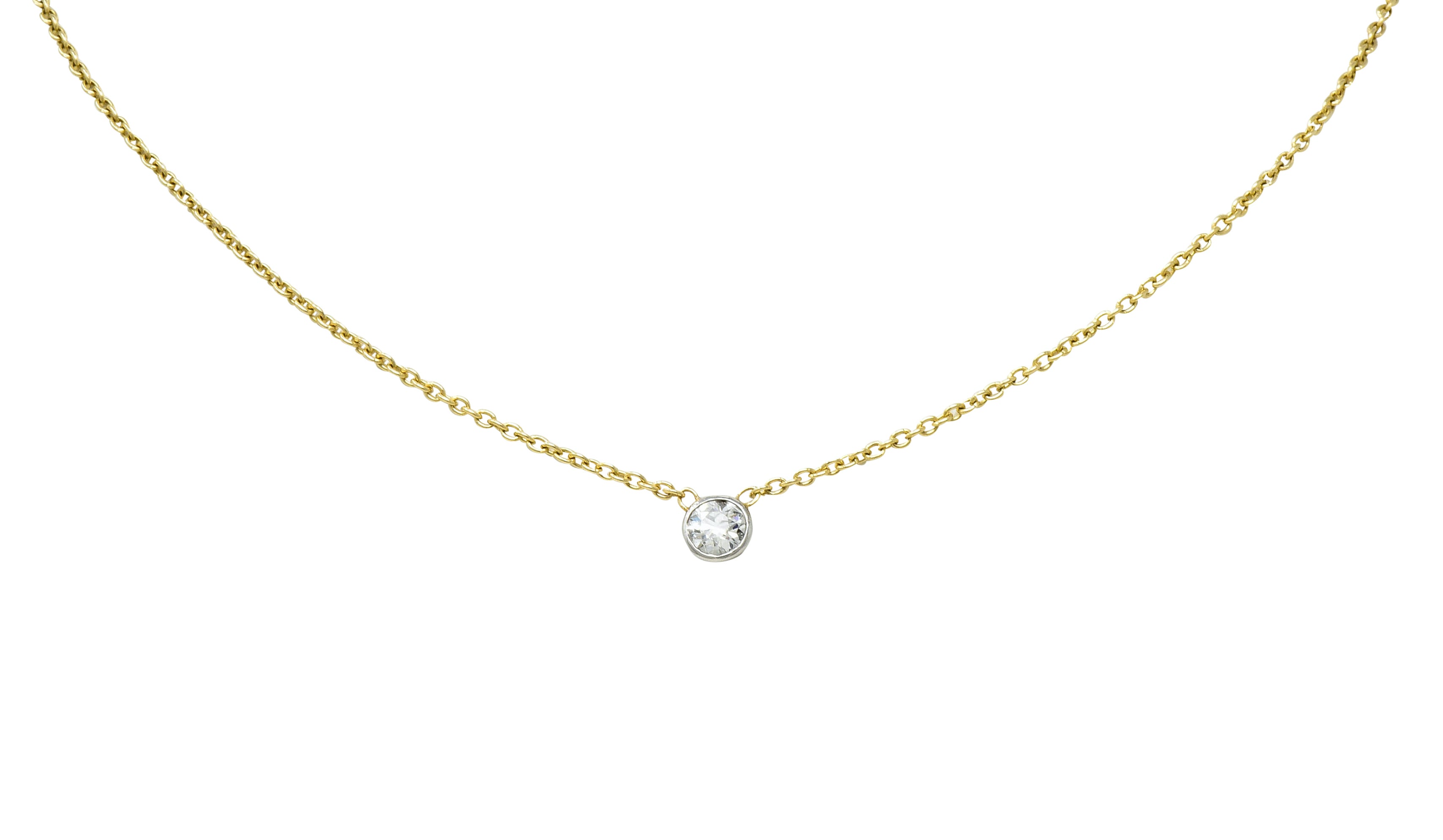 1990's Classic 0.35 CTW Diamond Solitaire 14 Karat Two-Tone Necklace - Wilson's Estate Jewelry