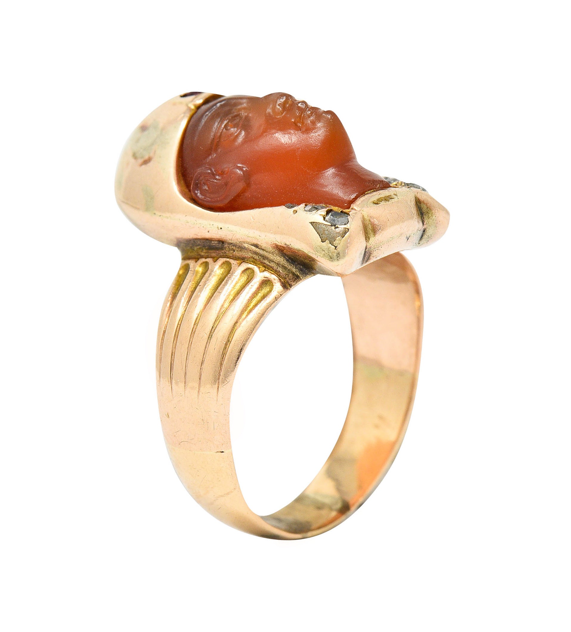 Victorian Egyptian Revival Carnelian Ruby Diamond 14 Karat Gold Pharaoh RingRing - Wilson's Estate Jewelry