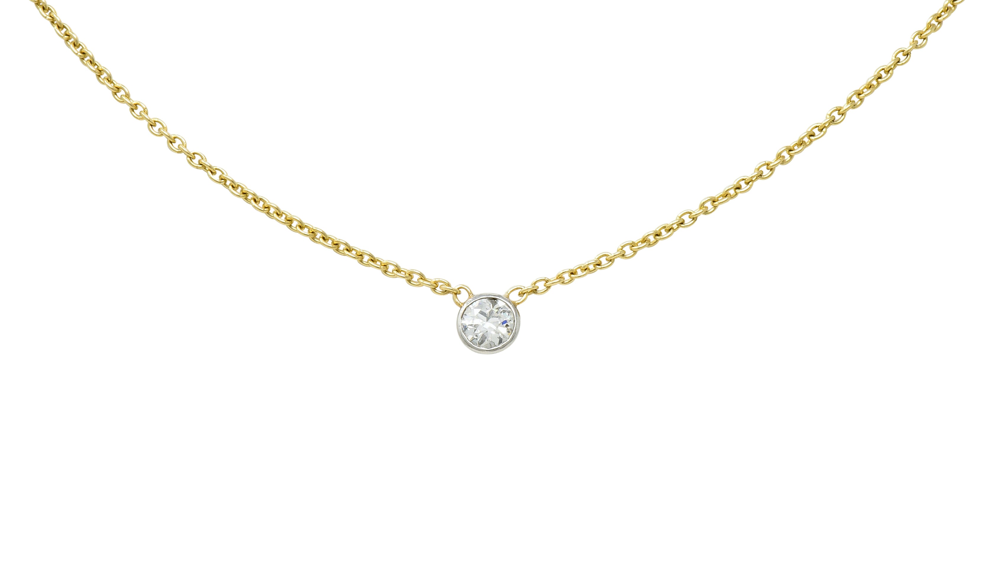 1990's Classic 0.35 CTW Diamond Solitaire 14 Karat Two-Tone Necklace - Wilson's Estate Jewelry