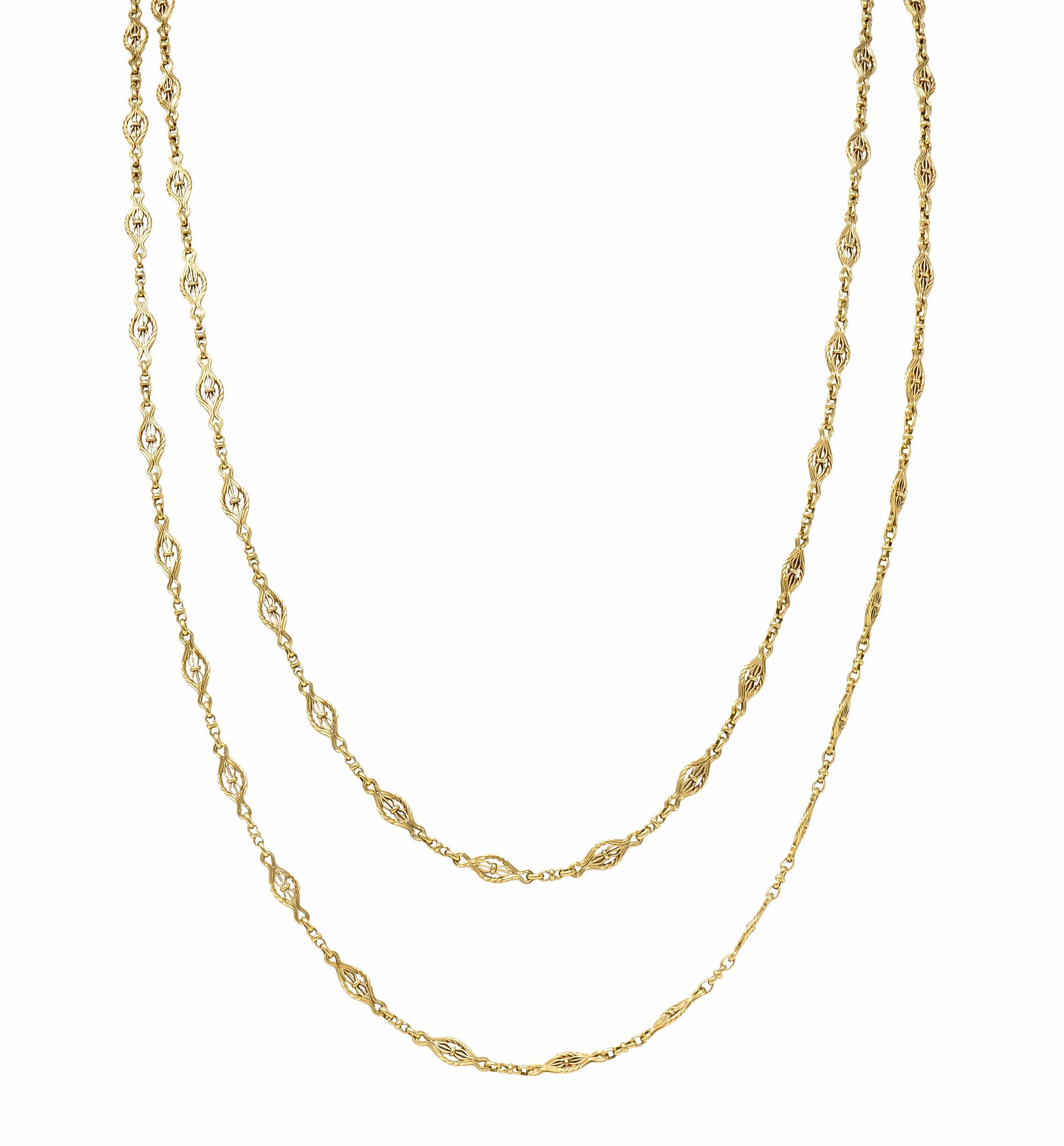 Victorian 14 Karat Gold 62 Inch Filigree Long Chain NecklaceNecklace - Wilson's Estate Jewelry