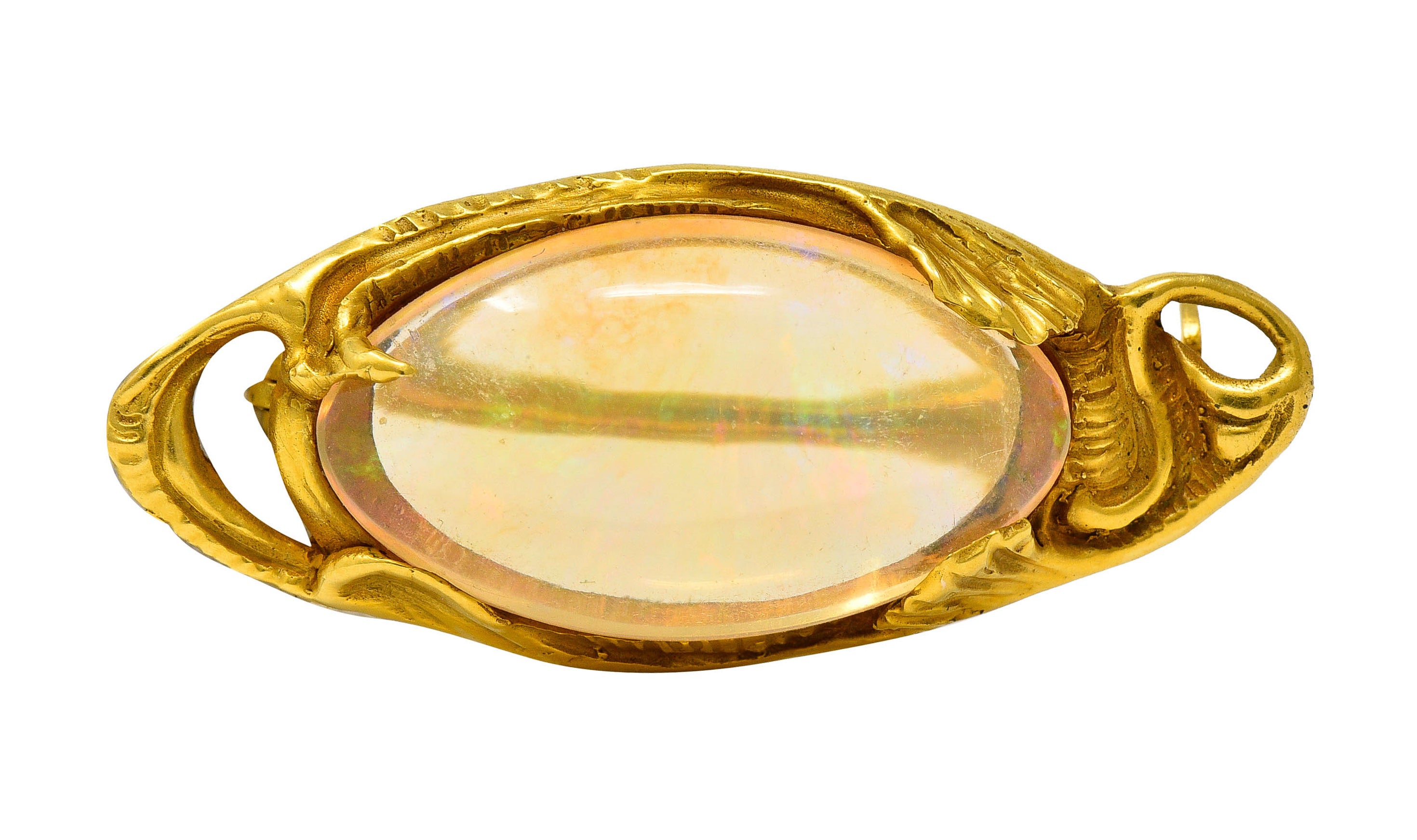 Walton & Co. Jelly Opal Cabochon 14 Karat Gold Gingko BroochBrooch - Wilson's Estate Jewelry