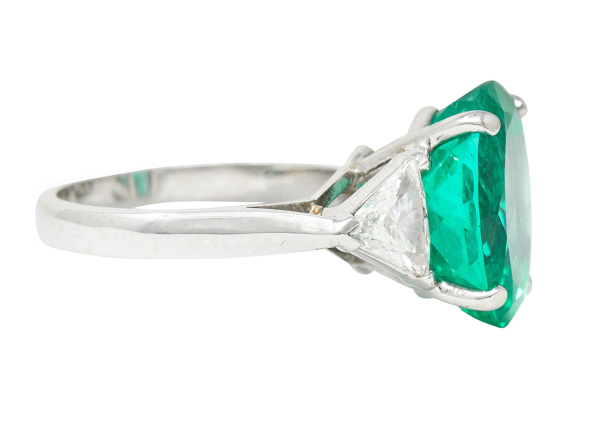 Mid-Century 6.70 CTW Colombian Emerald Diamond 14 Karat White Gold Cocktail RingRing - Wilson's Estate Jewelry