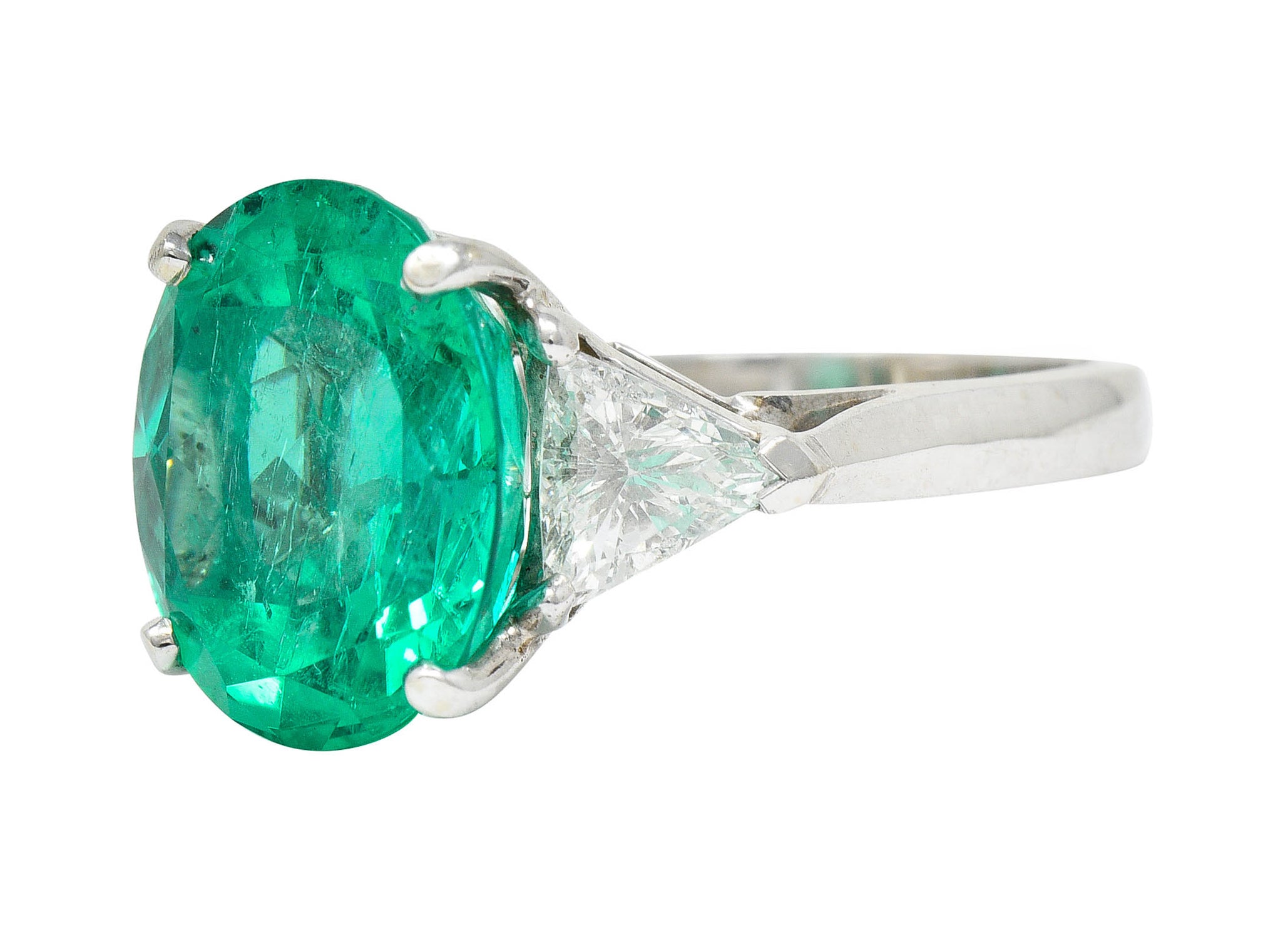 Mid-Century 6.70 CTW Colombian Emerald Diamond 14 Karat White Gold Cocktail RingRing - Wilson's Estate Jewelry