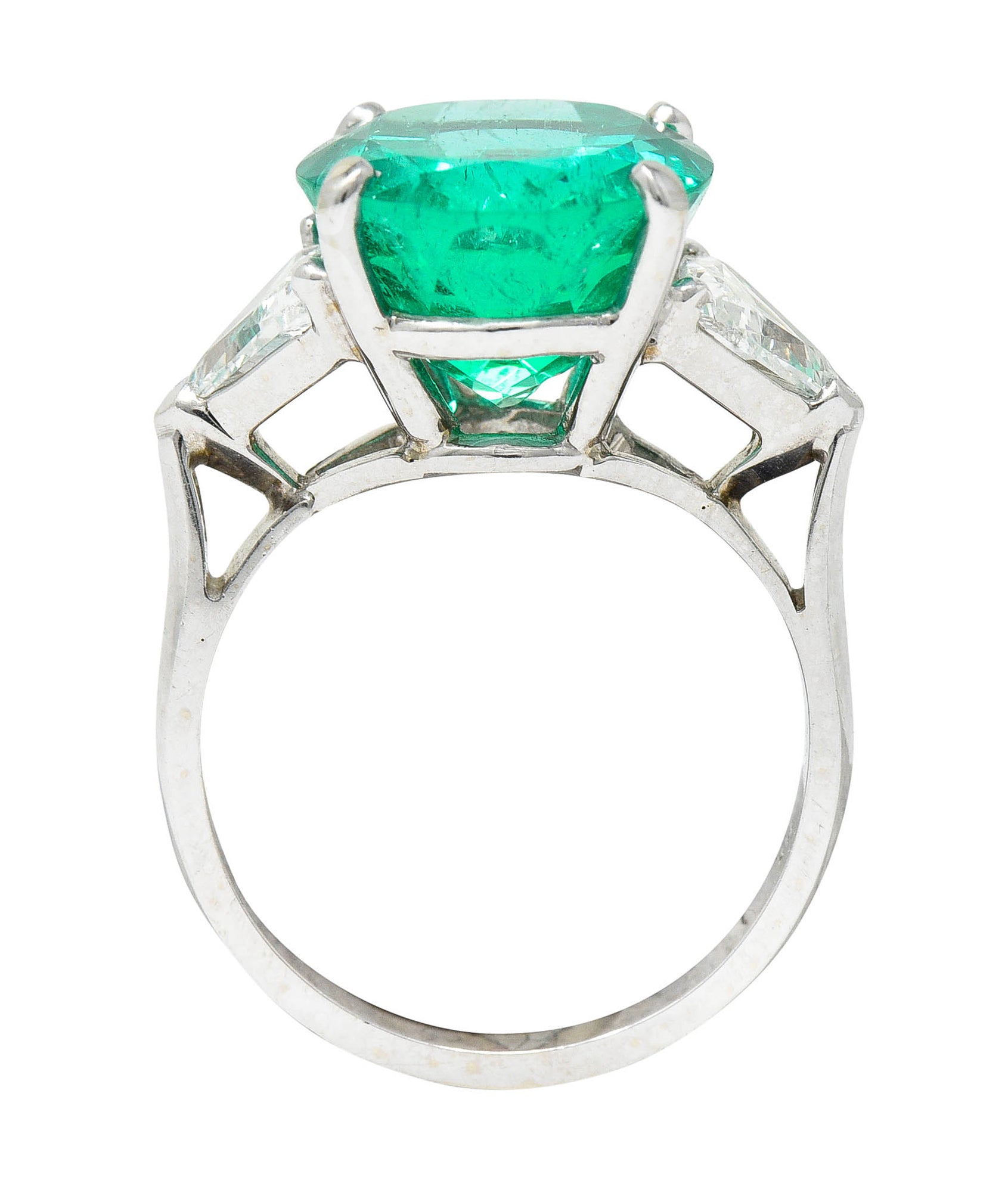 Mid-Century 6.70 CTW Colombian Emerald Diamond 14 Karat White Gold Cocktail RingRing - Wilson's Estate Jewelry