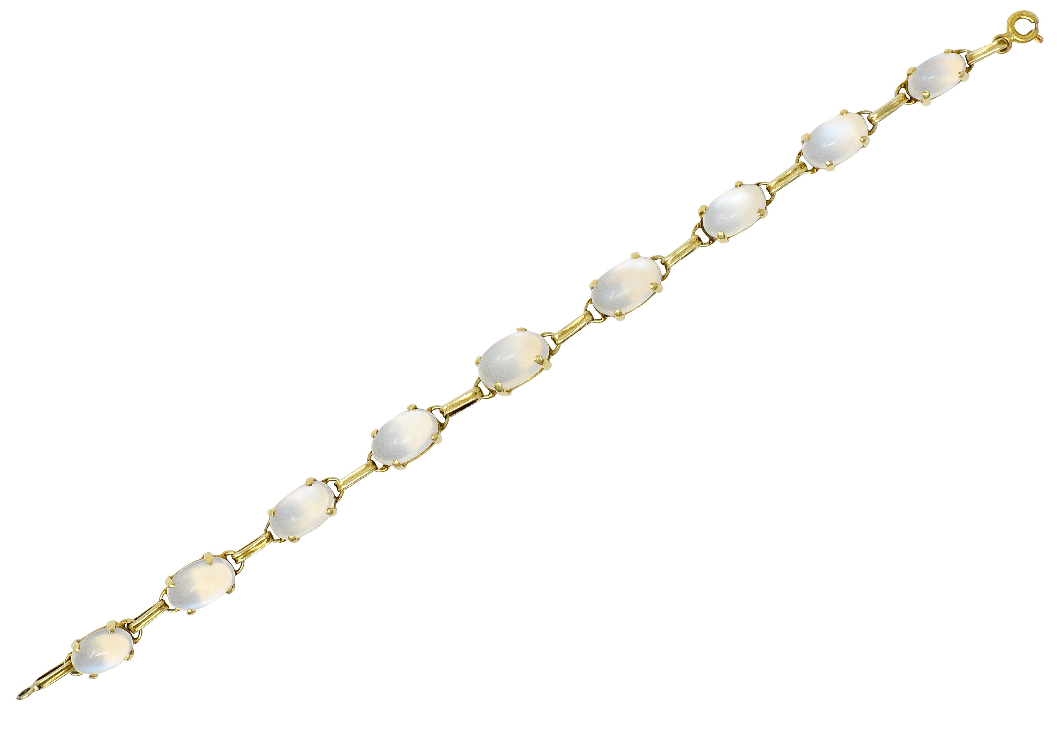 1940's Retro Moonstone 14 Karat Yellow Gold Gemstone Link Vintage Bracelet Wilson's Estate Jewelry