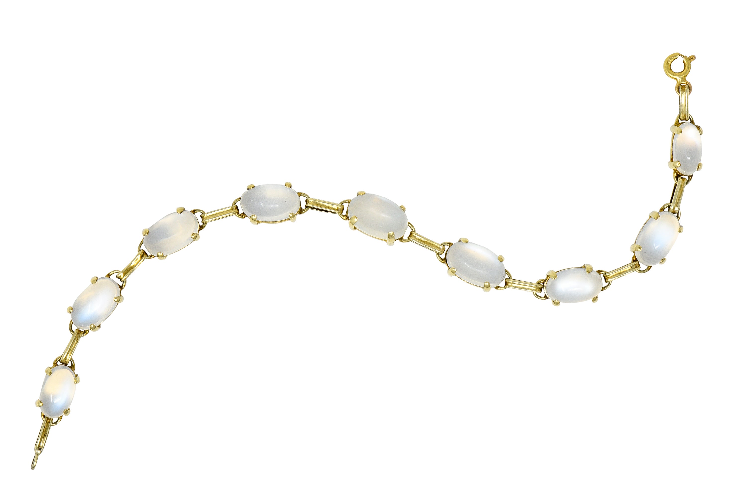 1940's Retro Moonstone 14 Karat Yellow Gold Gemstone Link Vintage Bracelet Wilson's Estate Jewelry