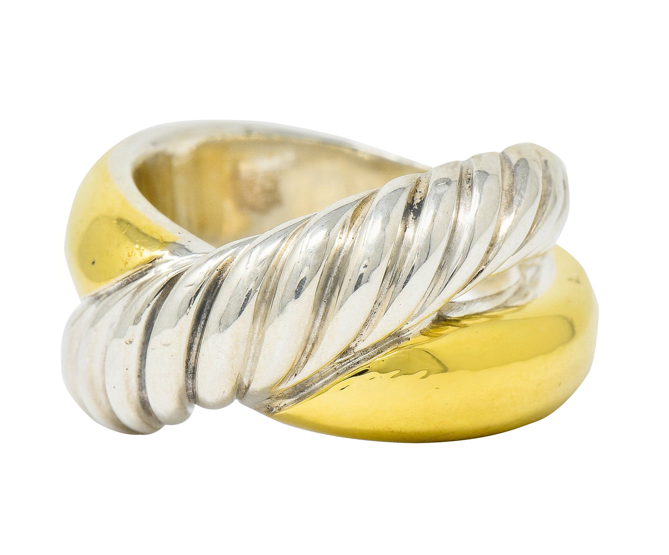 David Yurman 18 Karat Gold Sterling Silver Crossover Band Ring - Wilson's Estate Jewelry