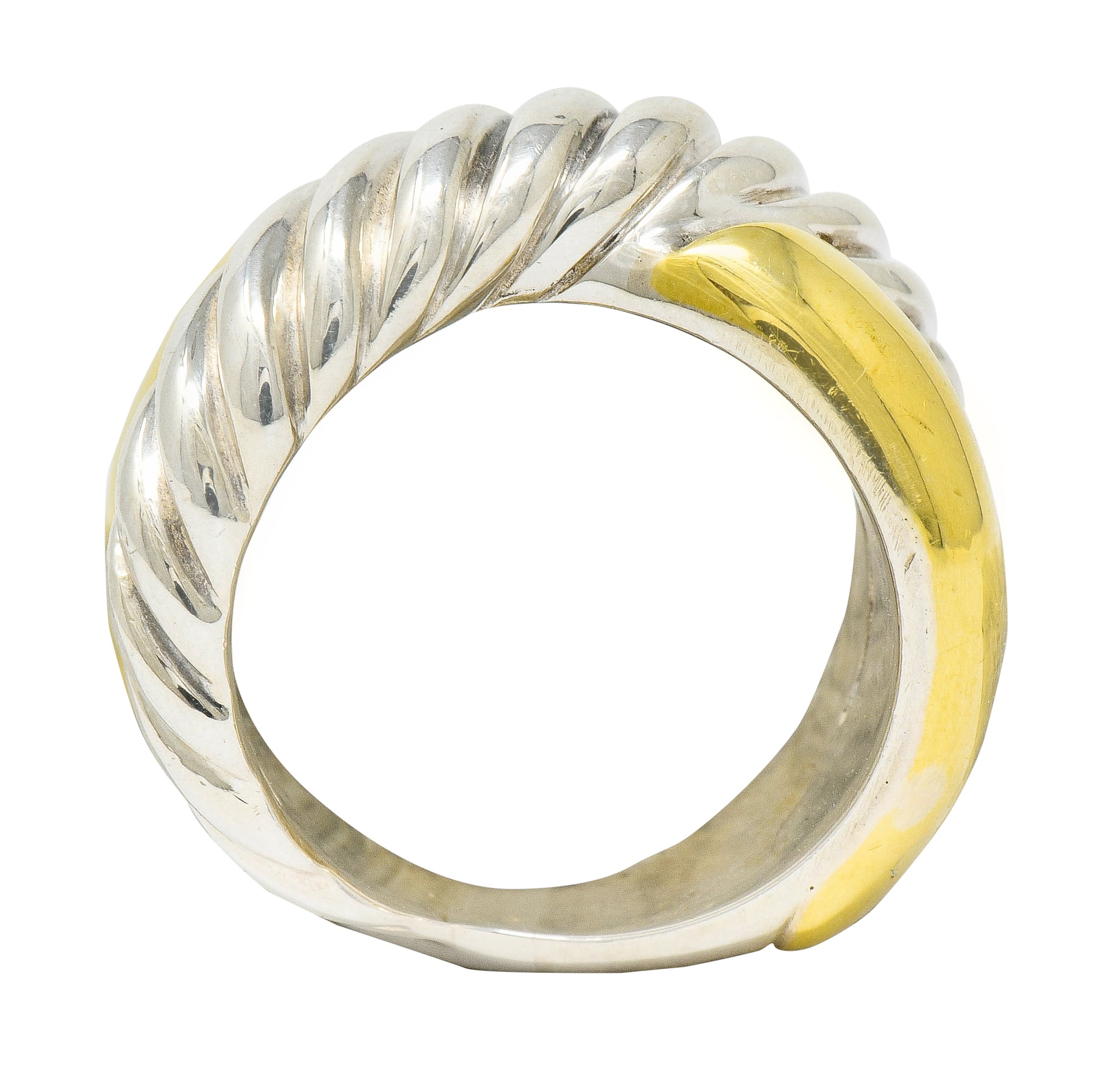 David Yurman 18 Karat Gold Sterling Silver Crossover Band Ring - Wilson's Estate Jewelry