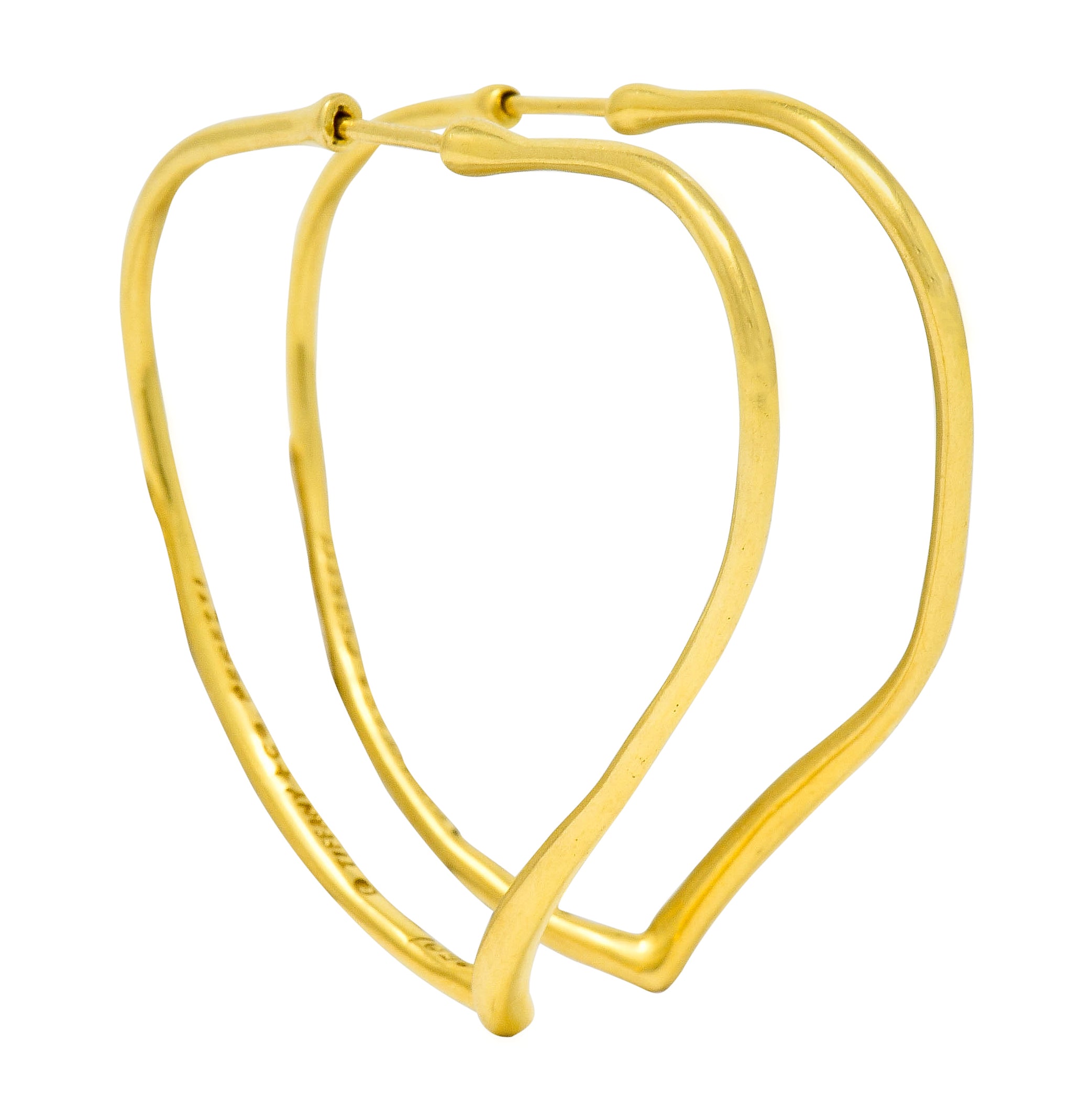 Elsa Peretti Tiffany & Co. 18 Karat Gold Open Heart Hoop Earrings - Wilson's Estate Jewelry