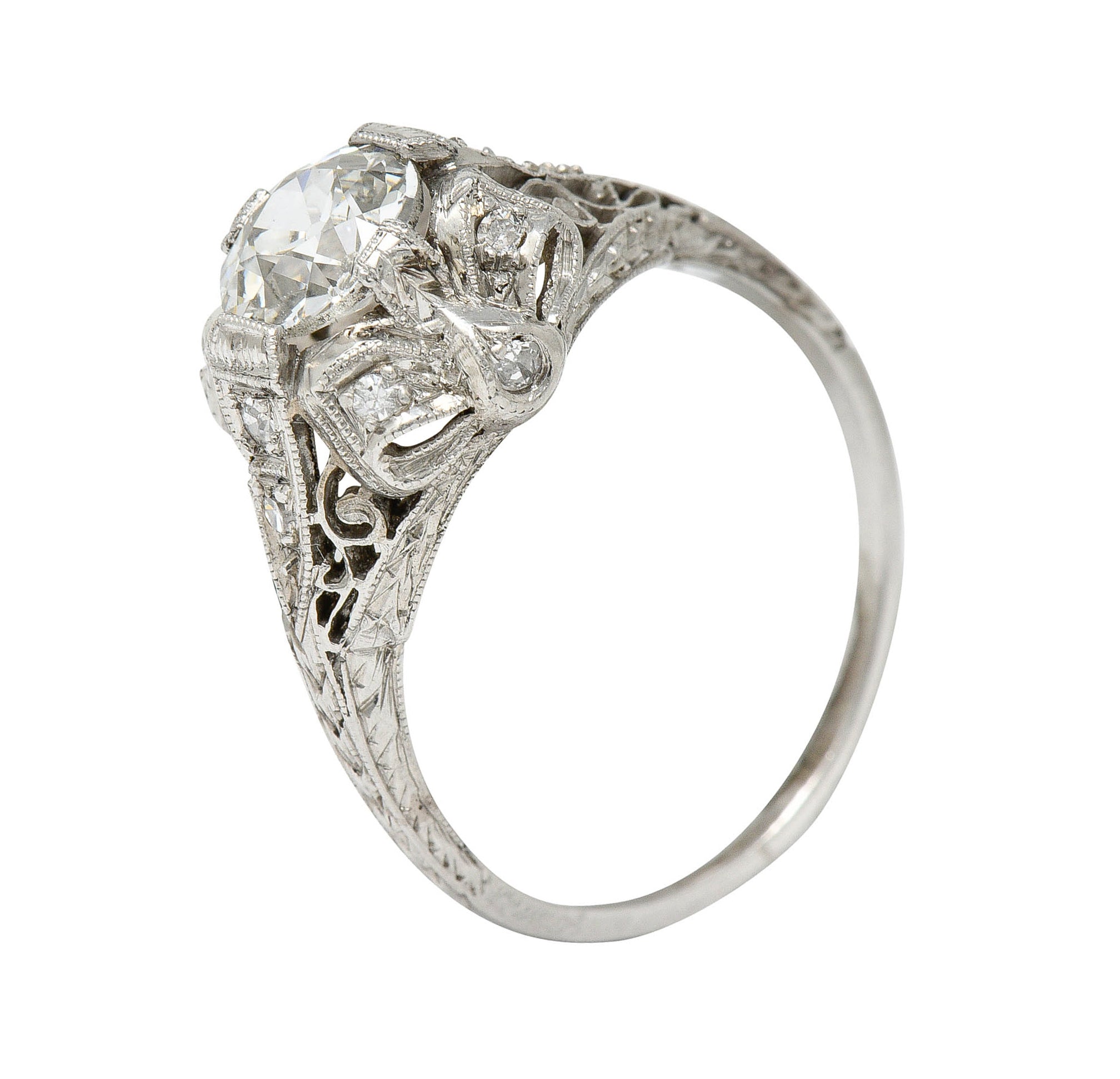 Belle Epoque 1.14 CTW Diamond Platinum Bow Engagement Ring GIARing - Wilson's Estate Jewelry