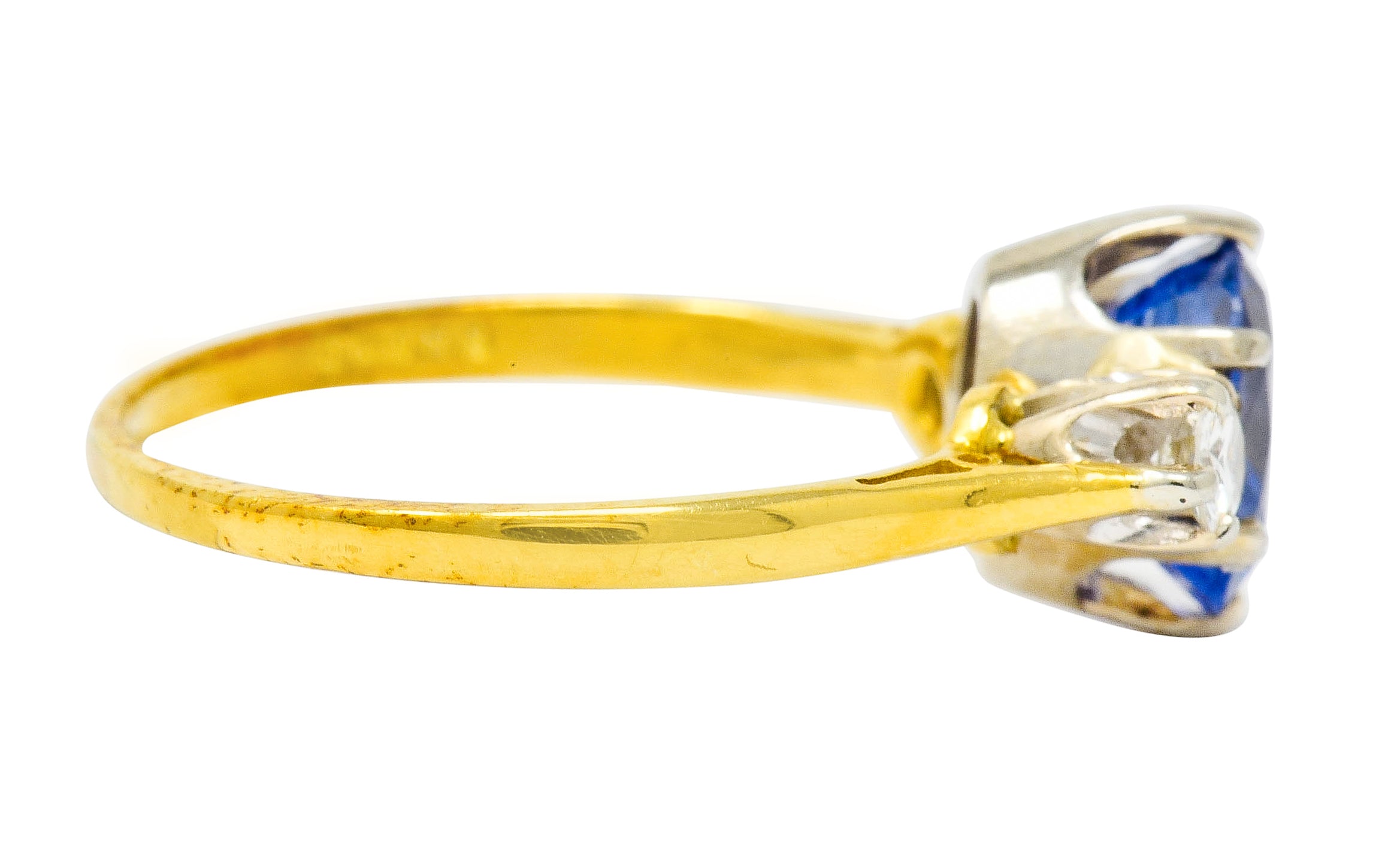 1955 Mid-Century 1.70 CTW Sapphire Diamond 18 Karat Two-Tone Gold Three Stone Ring - Wilson's Estate Jewelry