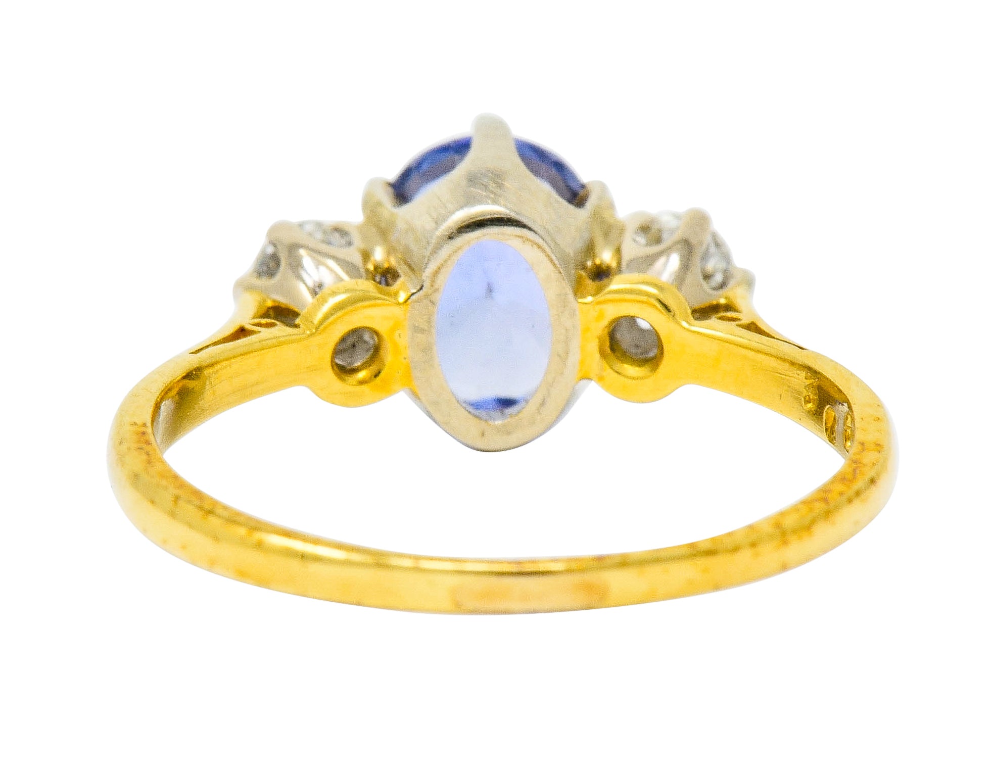 1955 Mid-Century 1.70 CTW Sapphire Diamond 18 Karat Two-Tone Gold Three Stone Ring - Wilson's Estate Jewelry