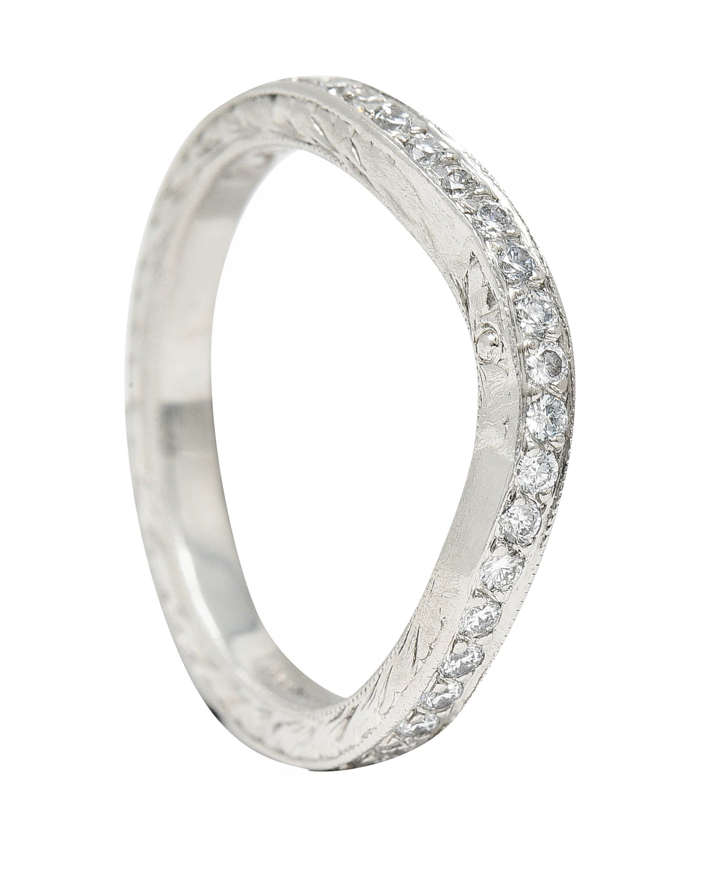 Mid-Century 0.63 CTW Diamond Platinum Garland Eternity Contour Band Vintage Ring Wilson's Estate Jewelry