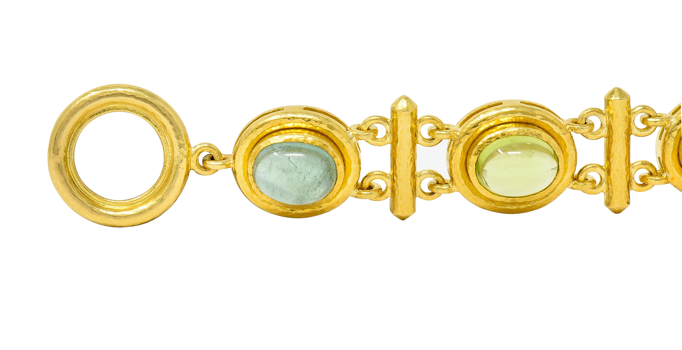 Elizabeth Locke Tourmaline Moonstone Peridot 19 Karat Gold Cabochon Link Braceletbracelet - Wilson's Estate Jewelry