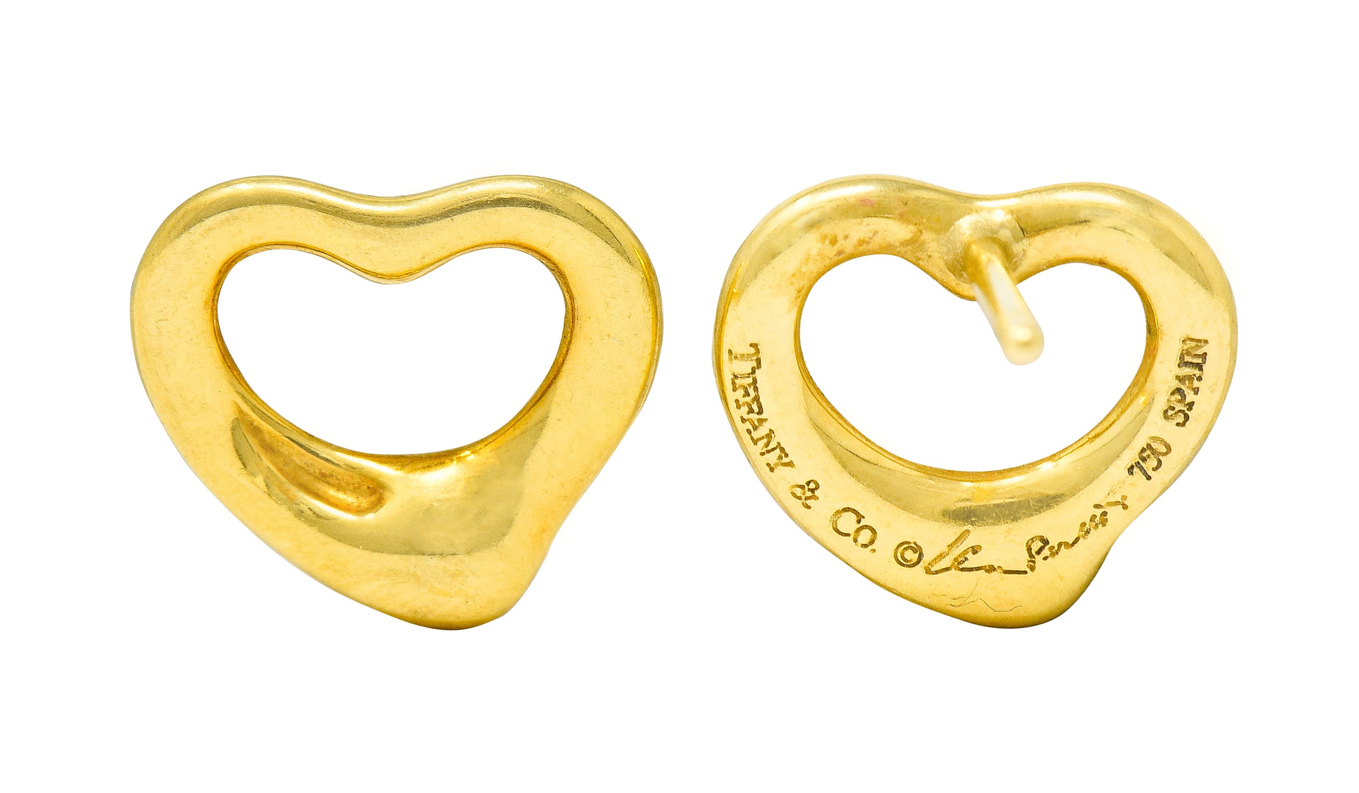 Elsa Peretti Tiffany & Co. 18 Karat Gold Open Heart Stud Earrings - Wilson's Estate Jewelry