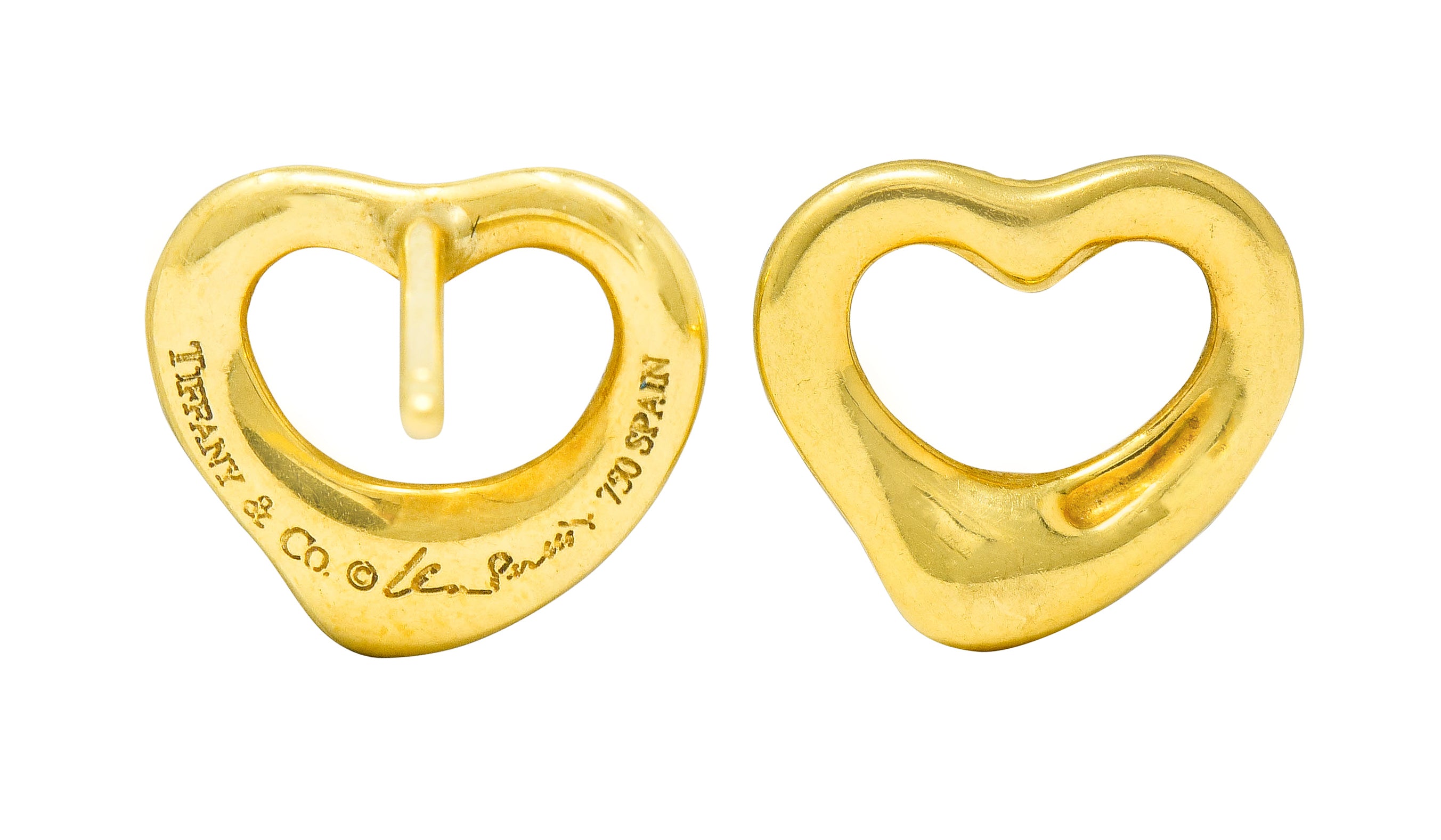 Elsa Peretti Tiffany & Co. 18 Karat Gold Open Heart Stud Earrings - Wilson's Estate Jewelry