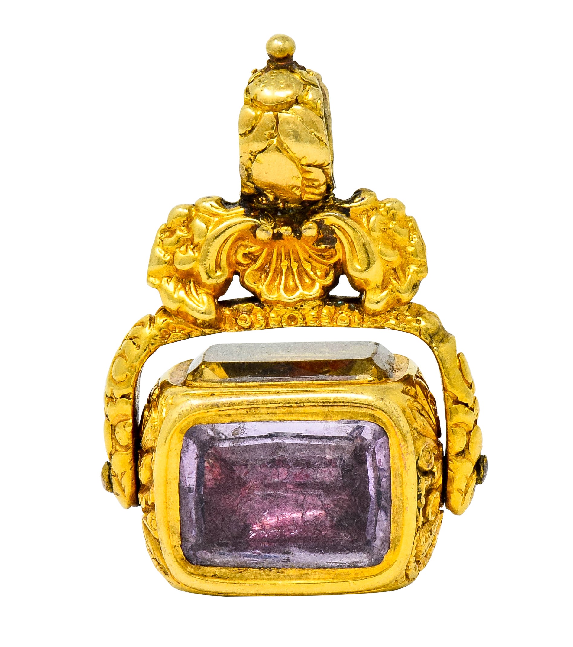 Georgian Amethyst Carnelian Citrine 18 Karat Gold Rotating Fob Pendant - Wilson's Estate Jewelry