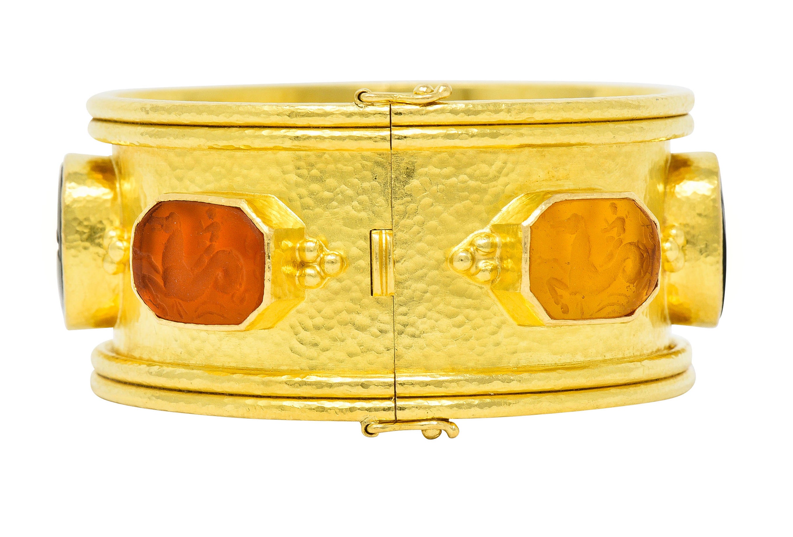 Elizabeth Locke Intaglio 19 Karat Hammered Gold Bangle Braceletbracelet - Wilson's Estate Jewelry