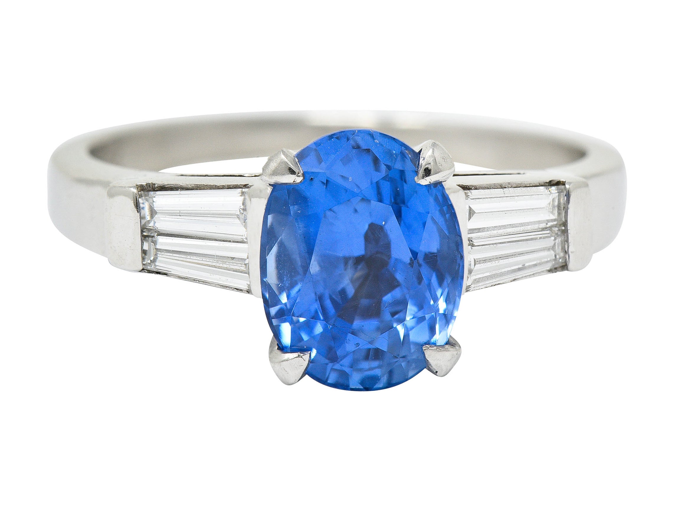 Mid-Century 3.34 CTW No Heat Ceylon Sapphire Diamond Platinum Ring GIA Circa 1950sRing - Wilson's Estate Jewelry