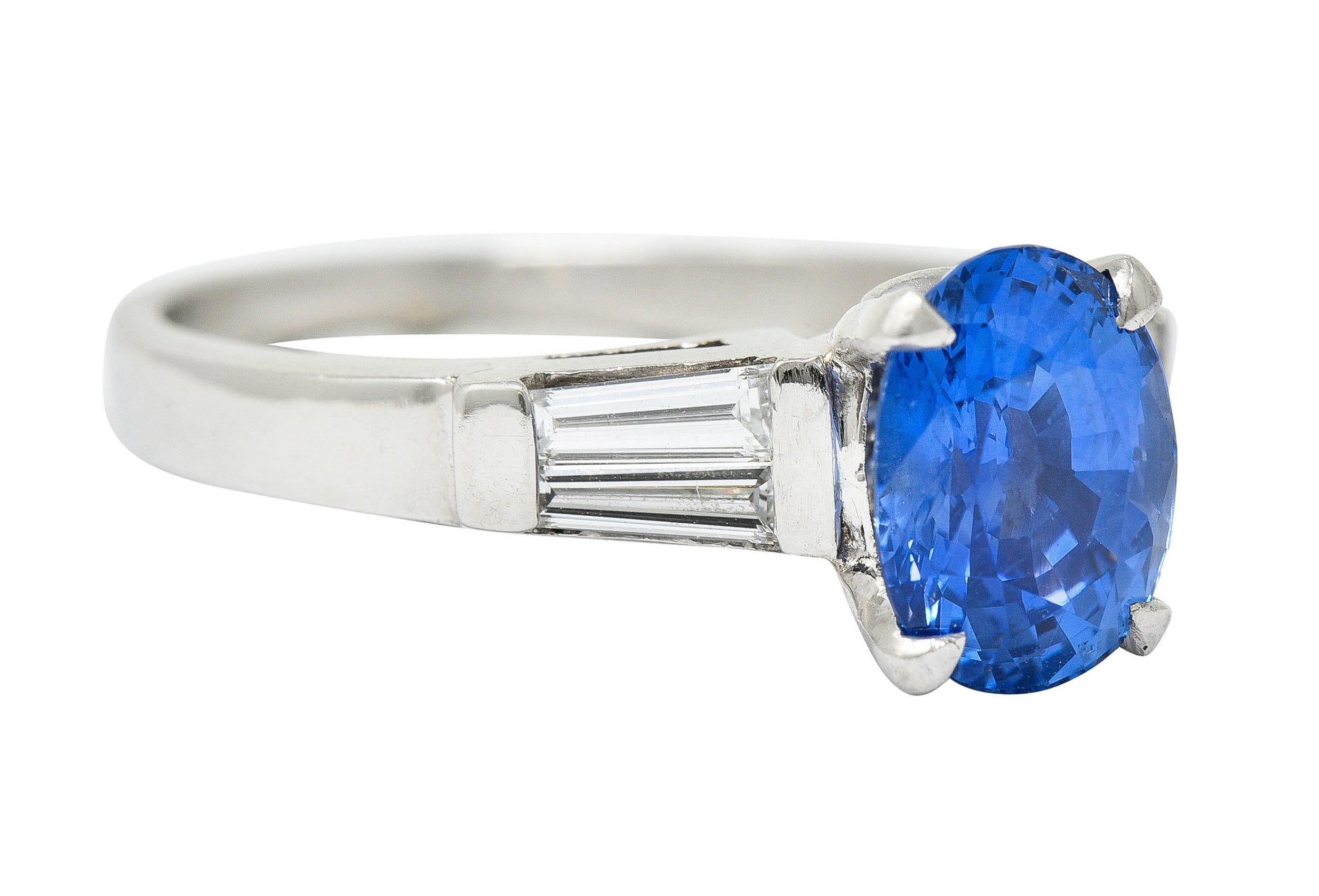 Mid-Century 3.34 CTW No Heat Ceylon Sapphire Diamond Platinum Ring GIA Circa 1950sRing - Wilson's Estate Jewelry