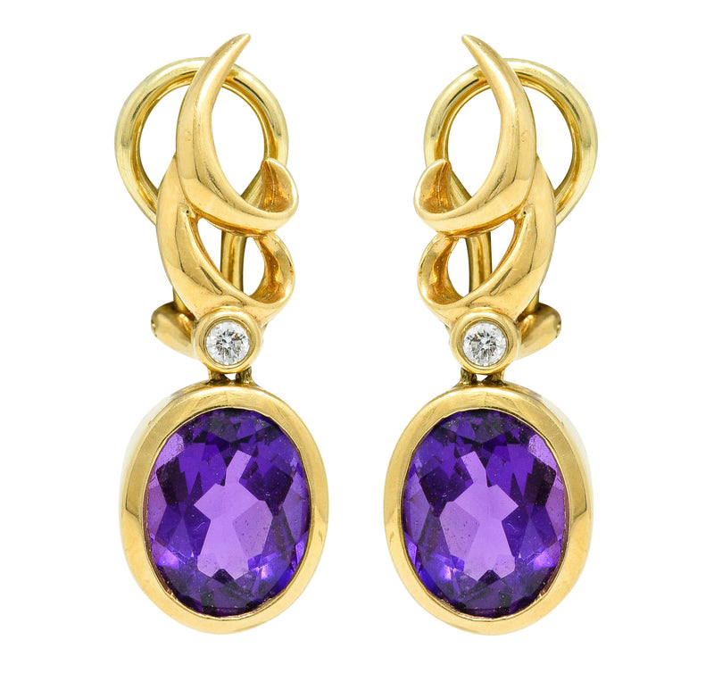 Retro Diamond Amethyst 14 Karat Gold Drop EarringsEarrings - Wilson's Estate Jewelry