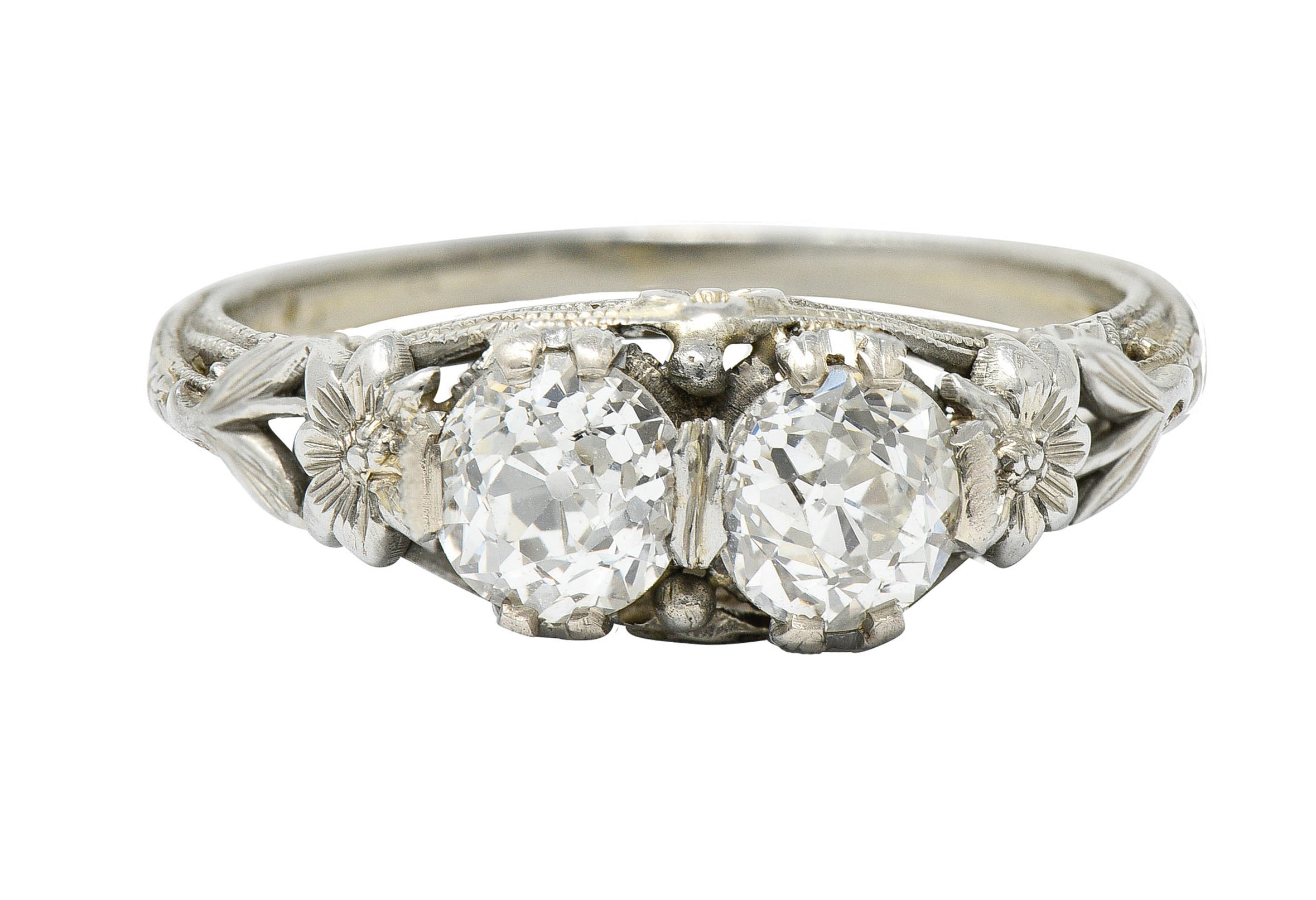 Edwardian 0.95 CTW Double Diamond 18 Karat White Gold Toi Et Moi RingRing - Wilson's Estate Jewelry