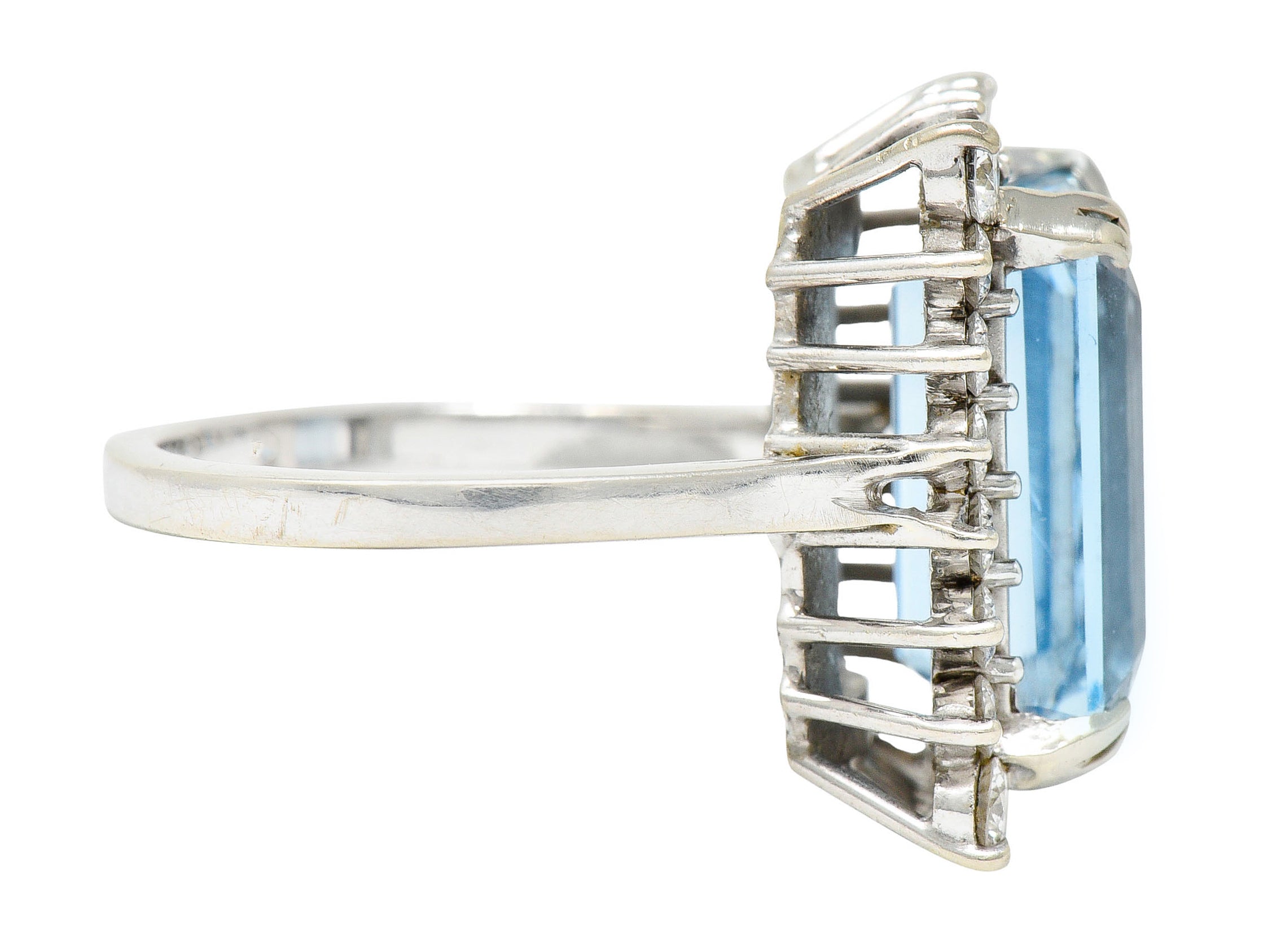 1960's Vintage 8.32 CTW Aquamarine Diamond 14 Karat White Gold Cluster RingRing - Wilson's Estate Jewelry