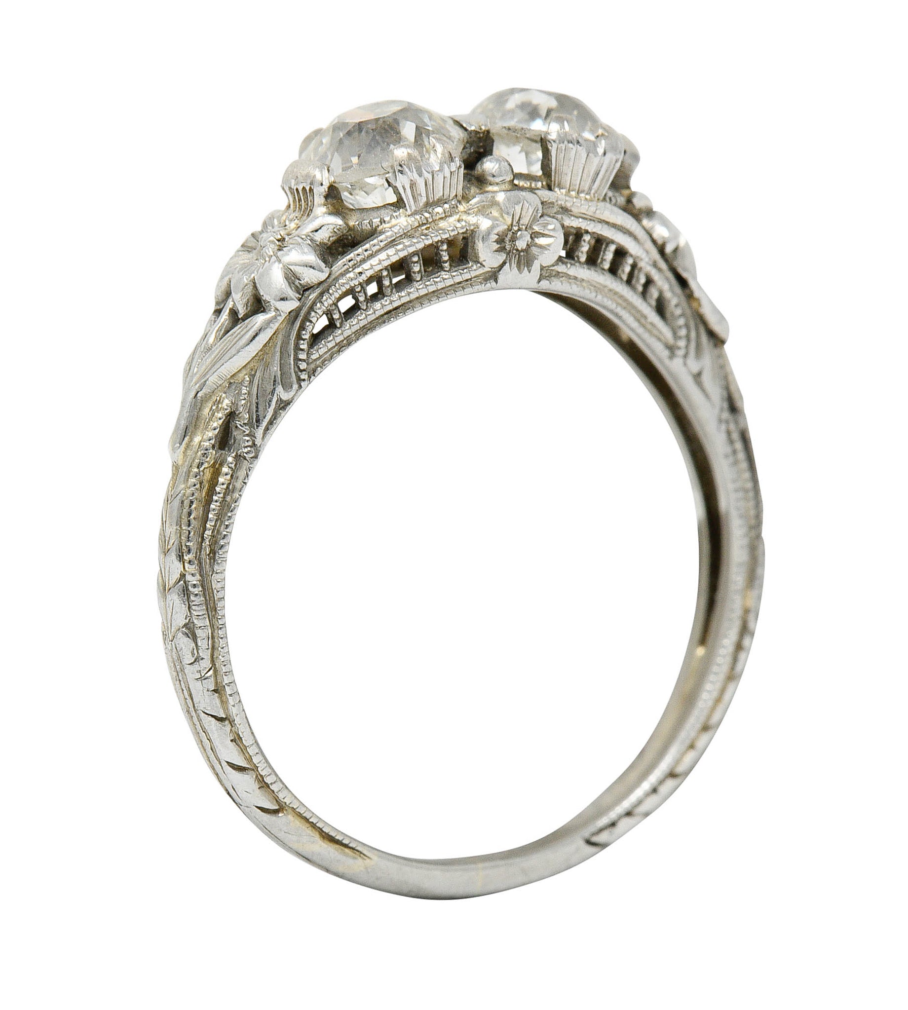 Edwardian 0.95 CTW Double Diamond 18 Karat White Gold Toi Et Moi RingRing - Wilson's Estate Jewelry