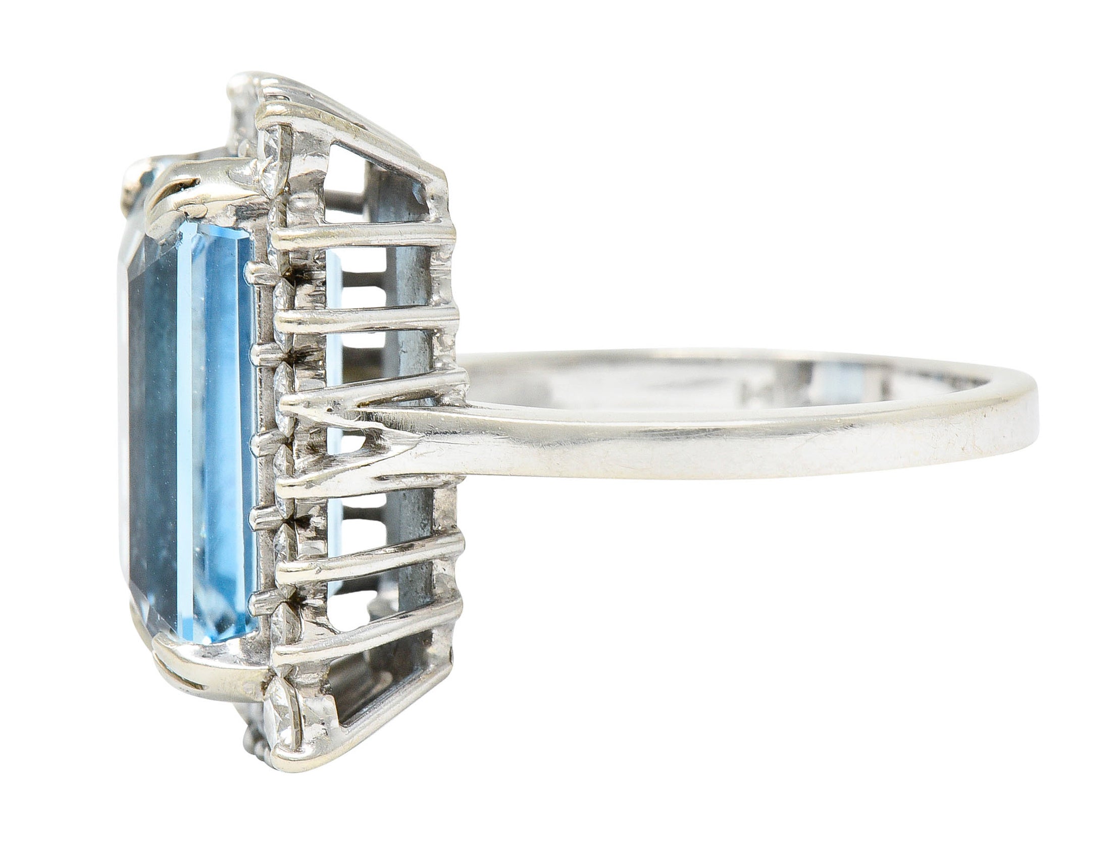 1960's Vintage 8.32 CTW Aquamarine Diamond 14 Karat White Gold Cluster RingRing - Wilson's Estate Jewelry