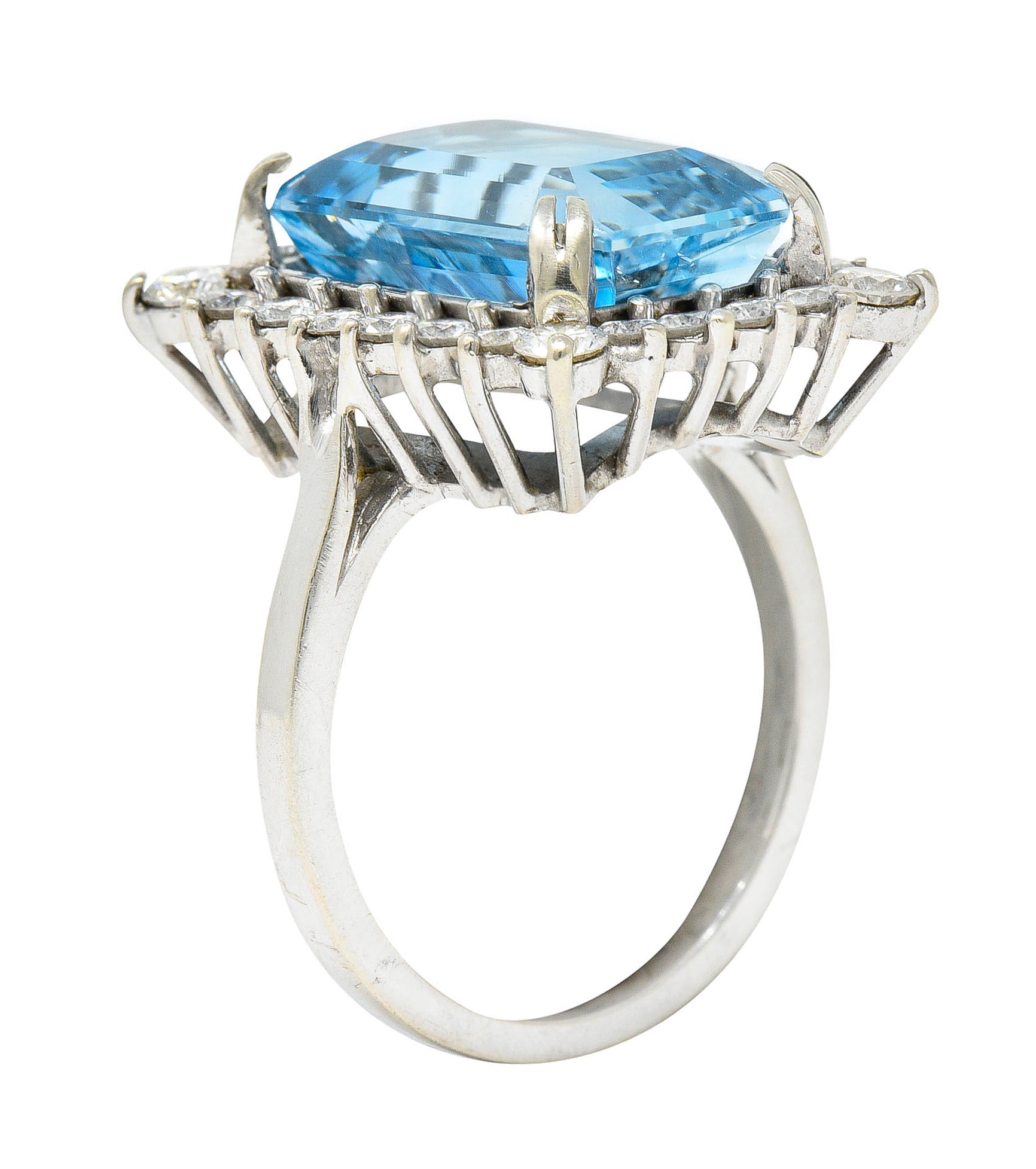 1960's Vintage 8.32 CTW Aquamarine Diamond 14 Karat White Gold Cluster RingRing - Wilson's Estate Jewelry