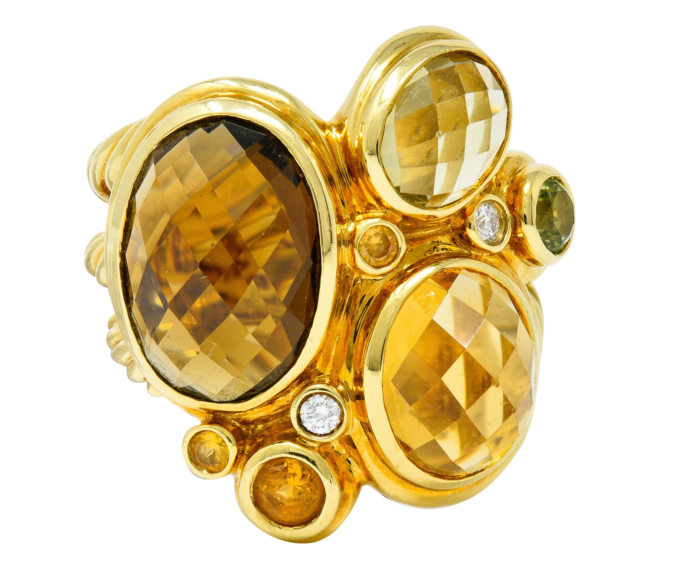 David Yurman Topaz Citrine Multi-Gem 18 Karat Gold Mosaic Cluster RingRing - Wilson's Estate Jewelry