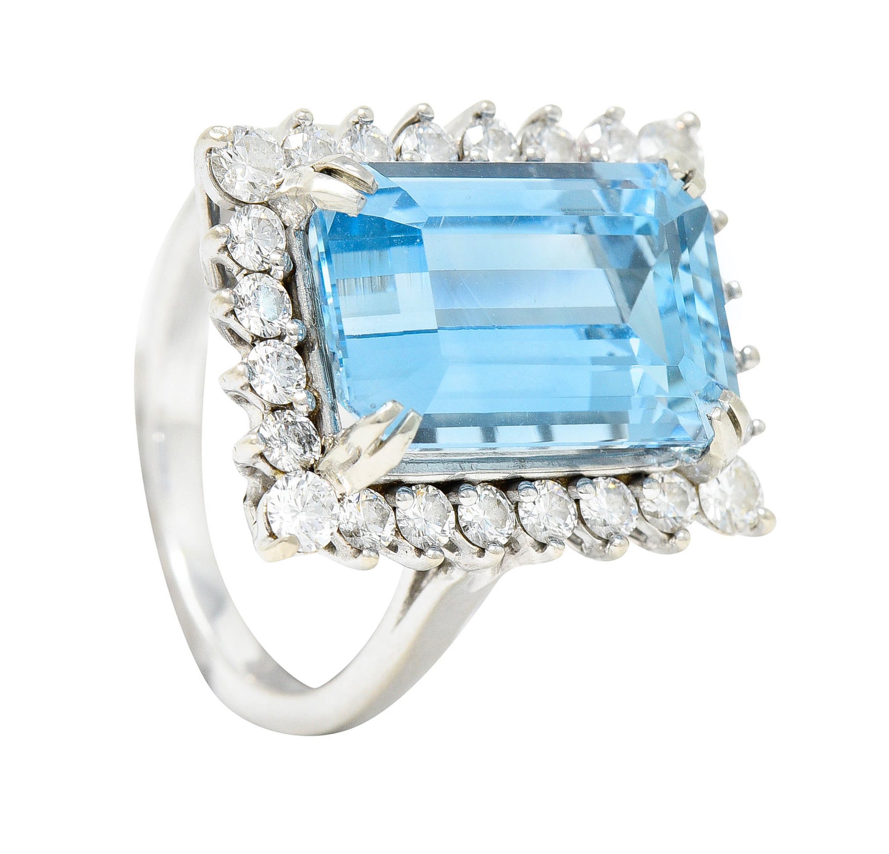 1960's Vintage 8.32 CTW Aquamarine Diamond 14 Karat White Gold Cluster RingRing - Wilson's Estate Jewelry