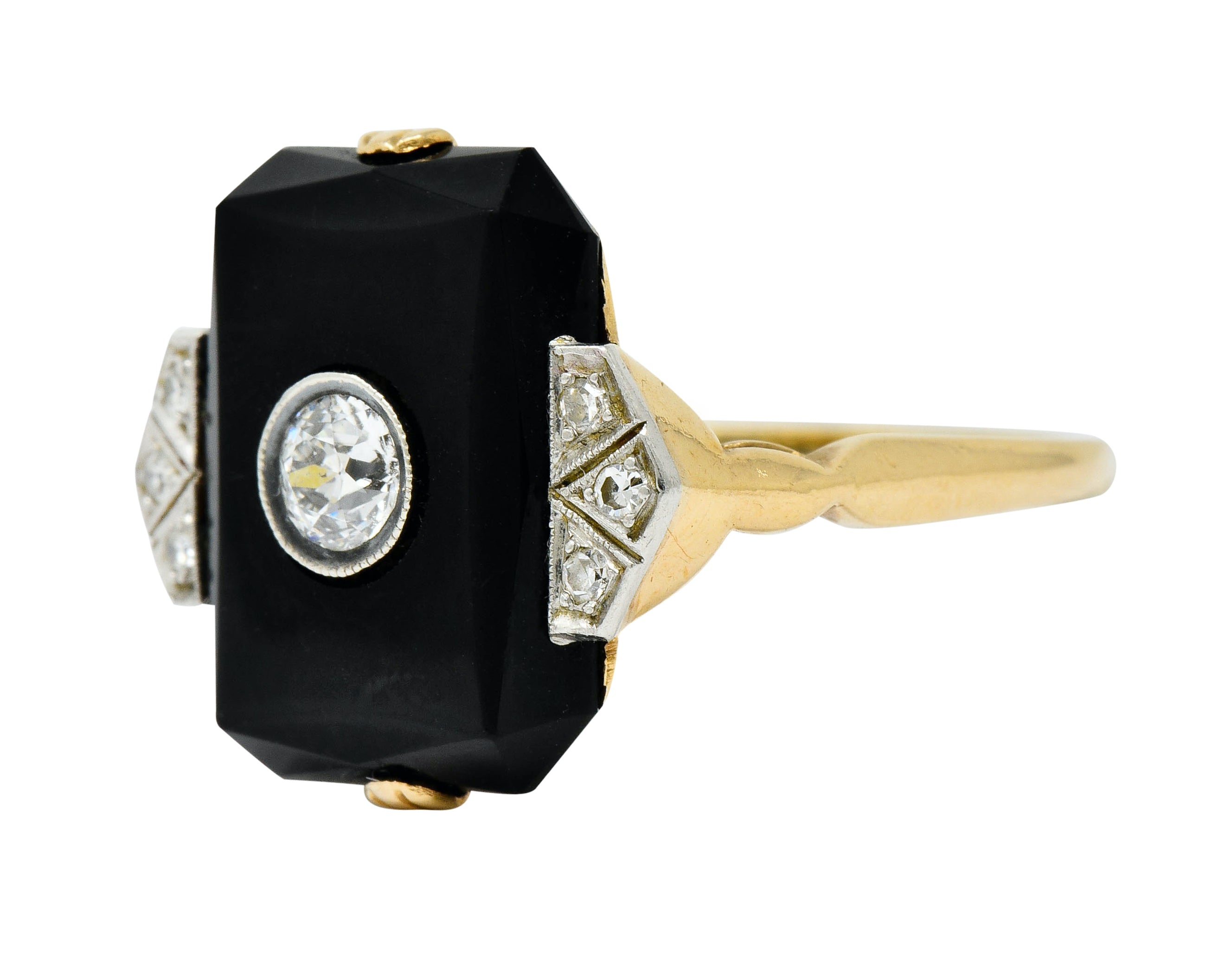 Art Deco Diamond Onyx Platinum-Topped 14 Karat Gold Ring - Wilson's Estate Jewelry